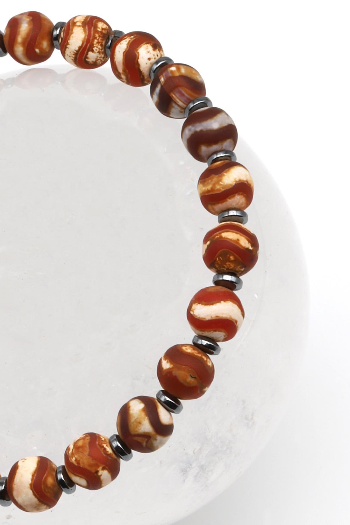 Tibet Akik Doğal Taş Makrome Örme Bileklik Küre Kesim