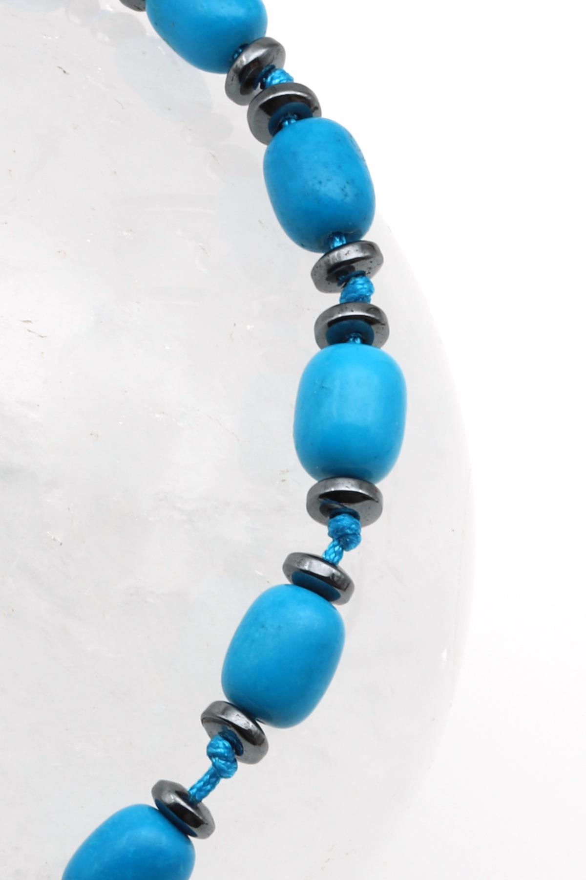 Turkuaz Doğal Taş Makrome Örme Bileklik