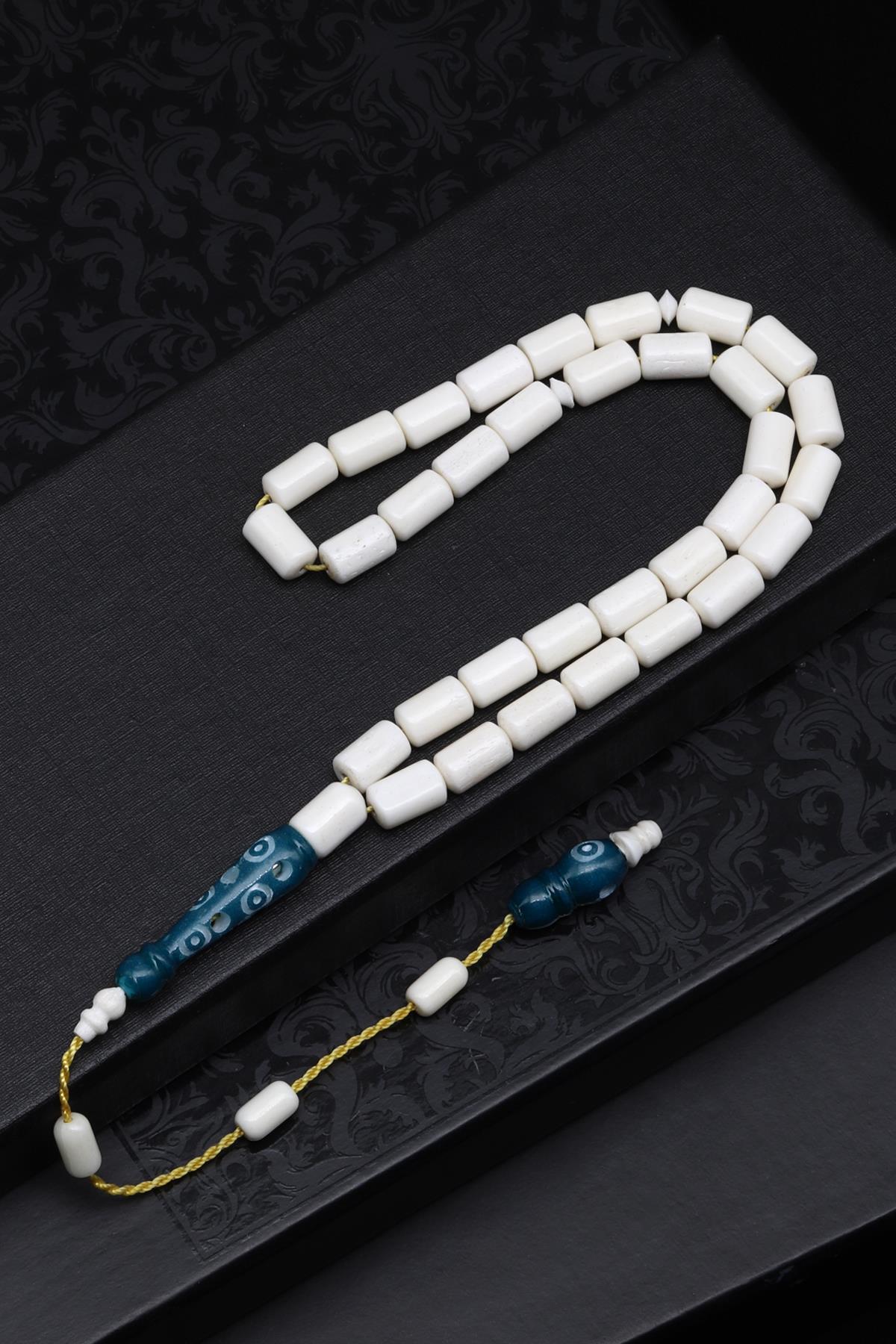 Turkuaz İmameli Kemik Tesbih 6 x 9 mm Silindir Kesim