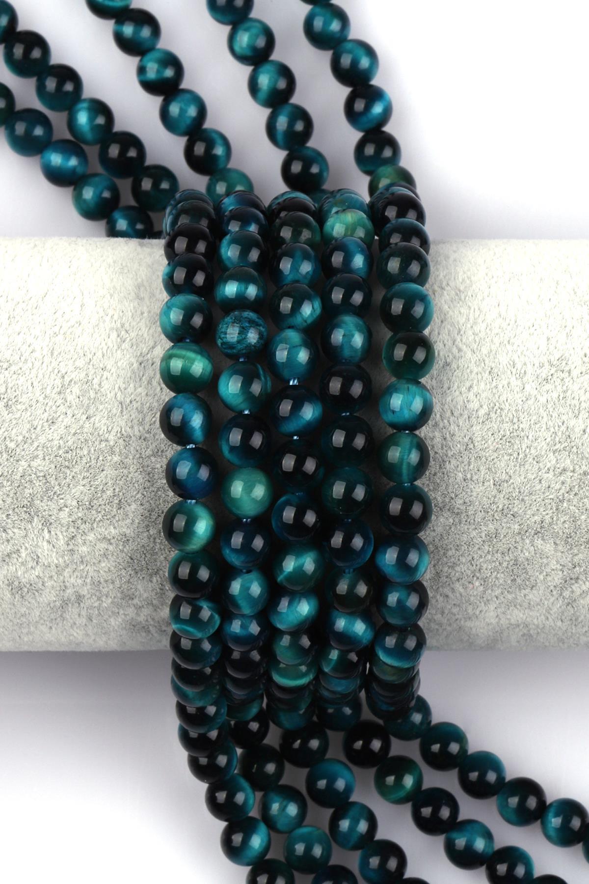 Turkuaz Kaplan Gözü Doğal Taş Dizi 6 mm Küre Kesim