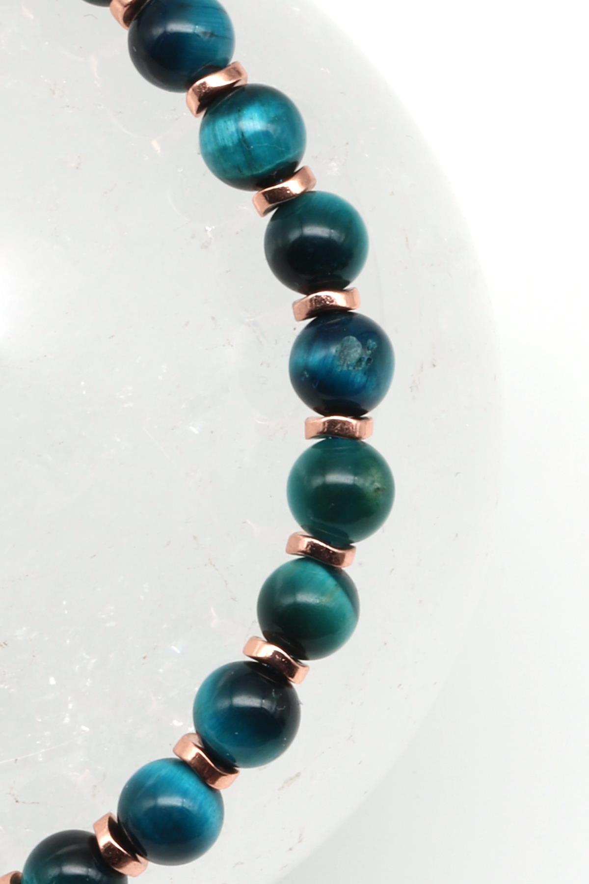 Turkuaz Kaplan Gözü Doğal Taş Makrome Örme Bileklik