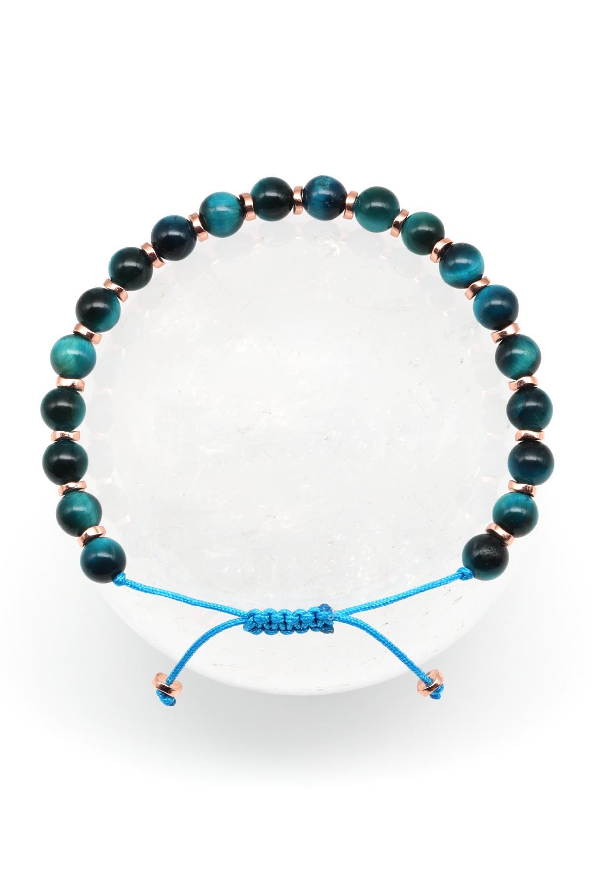 Turkuaz Kaplan Gözü Doğal Taş Makrome Örme Bileklik