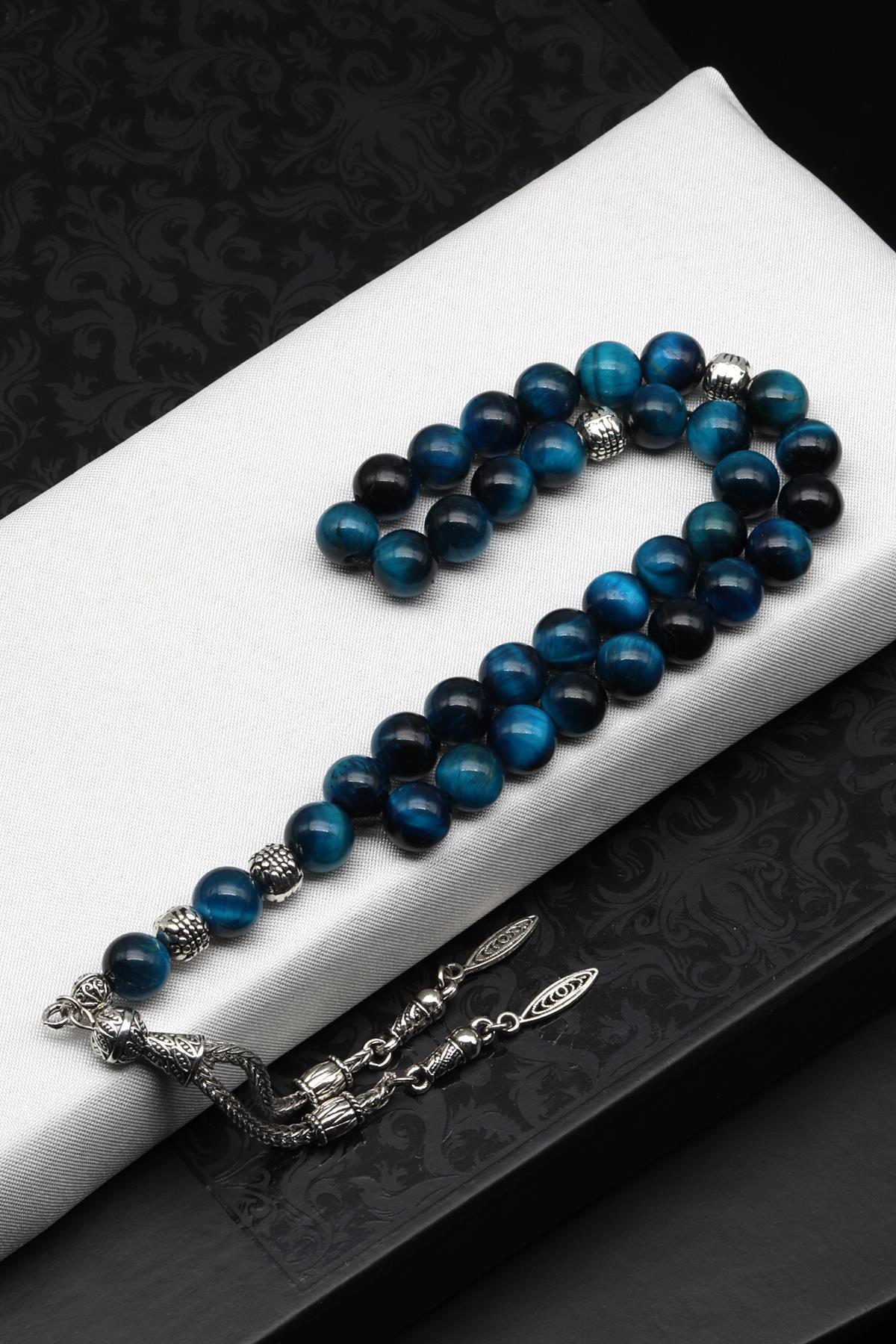 Turkuaz Kaplan Gözü Doğal Taş Tesbih 8 mm Küre Kesim