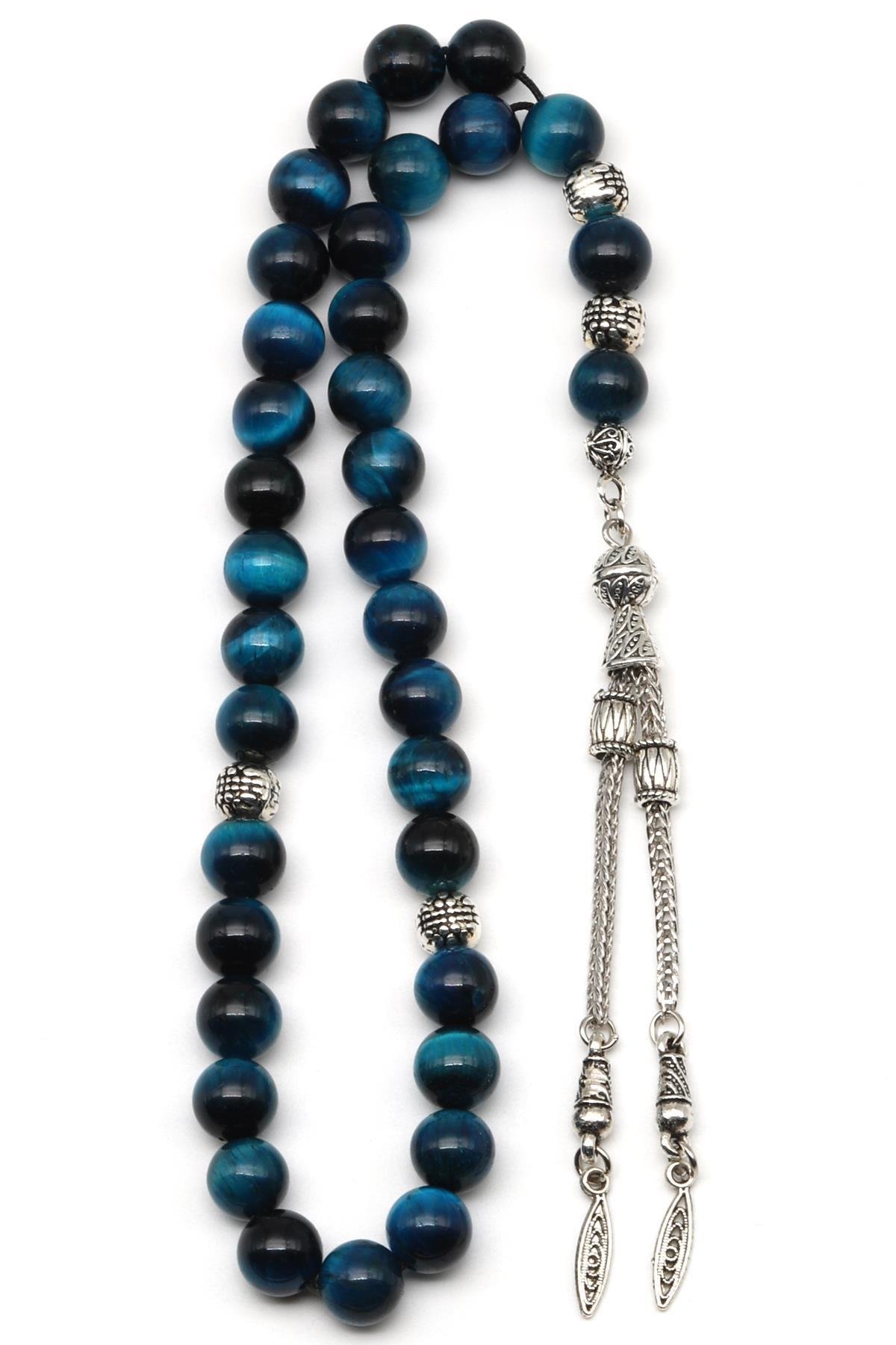 Turkuaz Kaplan Gözü Doğal Taş Tesbih 8 mm Küre Kesim