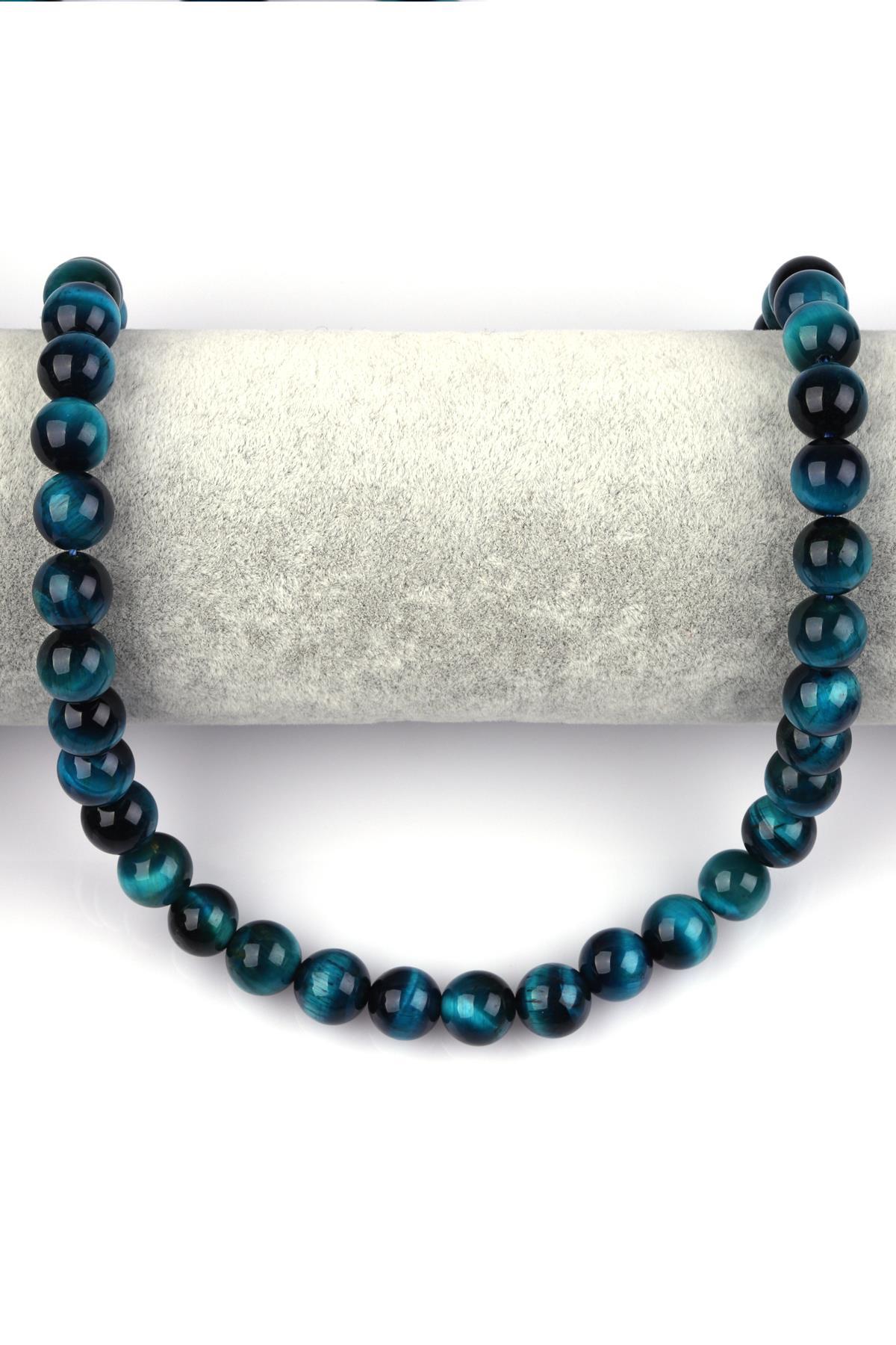 Turkuaz Renkli Kaplan Gözü Doğal Taş Dizi 10 mm Küre Kesim