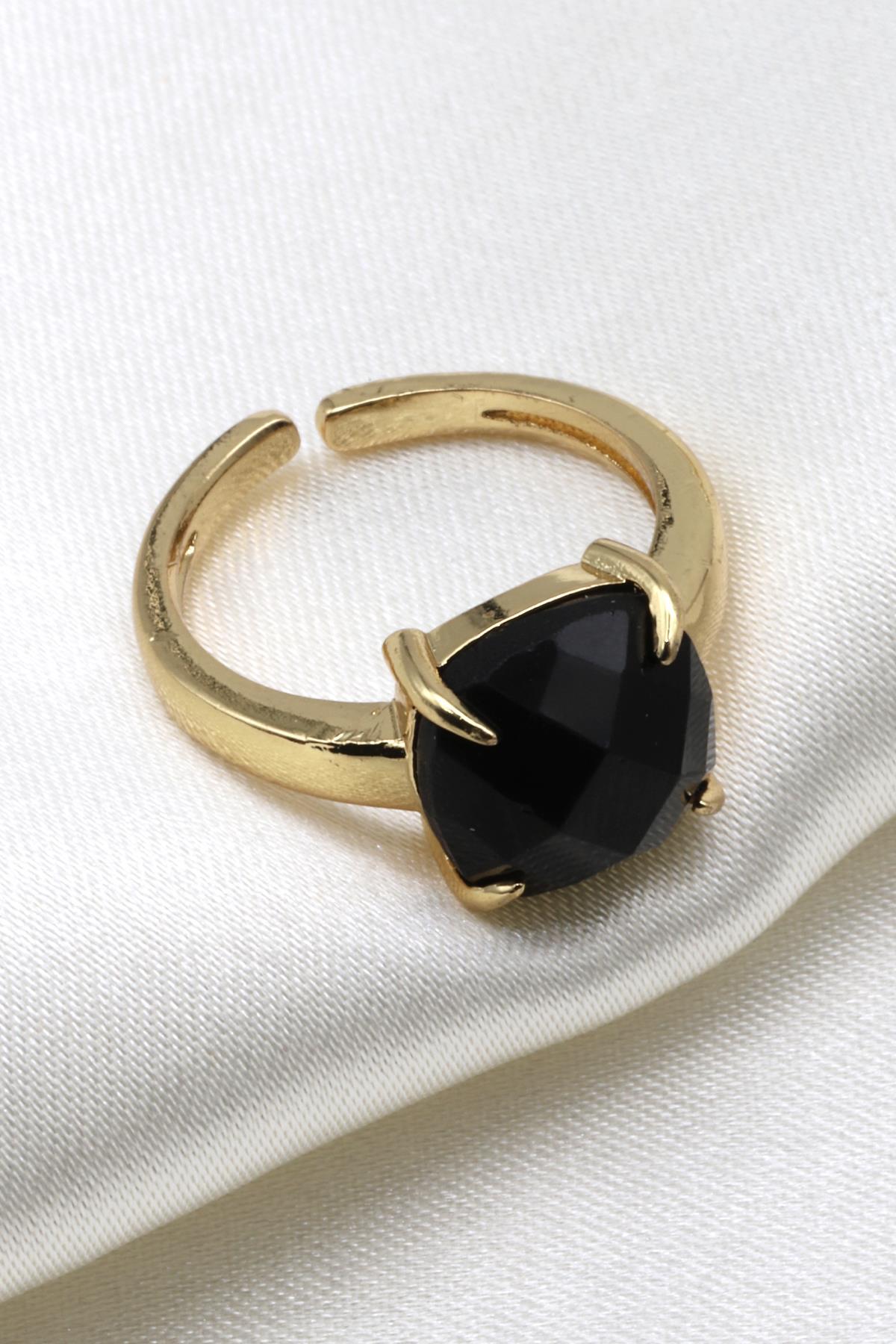 Turmalin Doğal Taş Ayarlanabilir Gold Renk Yüzük