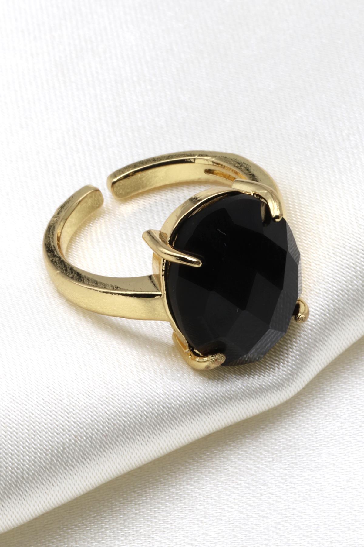 Turmalin Doğal Taş Ayarlanabilir Gold Renk Yüzük