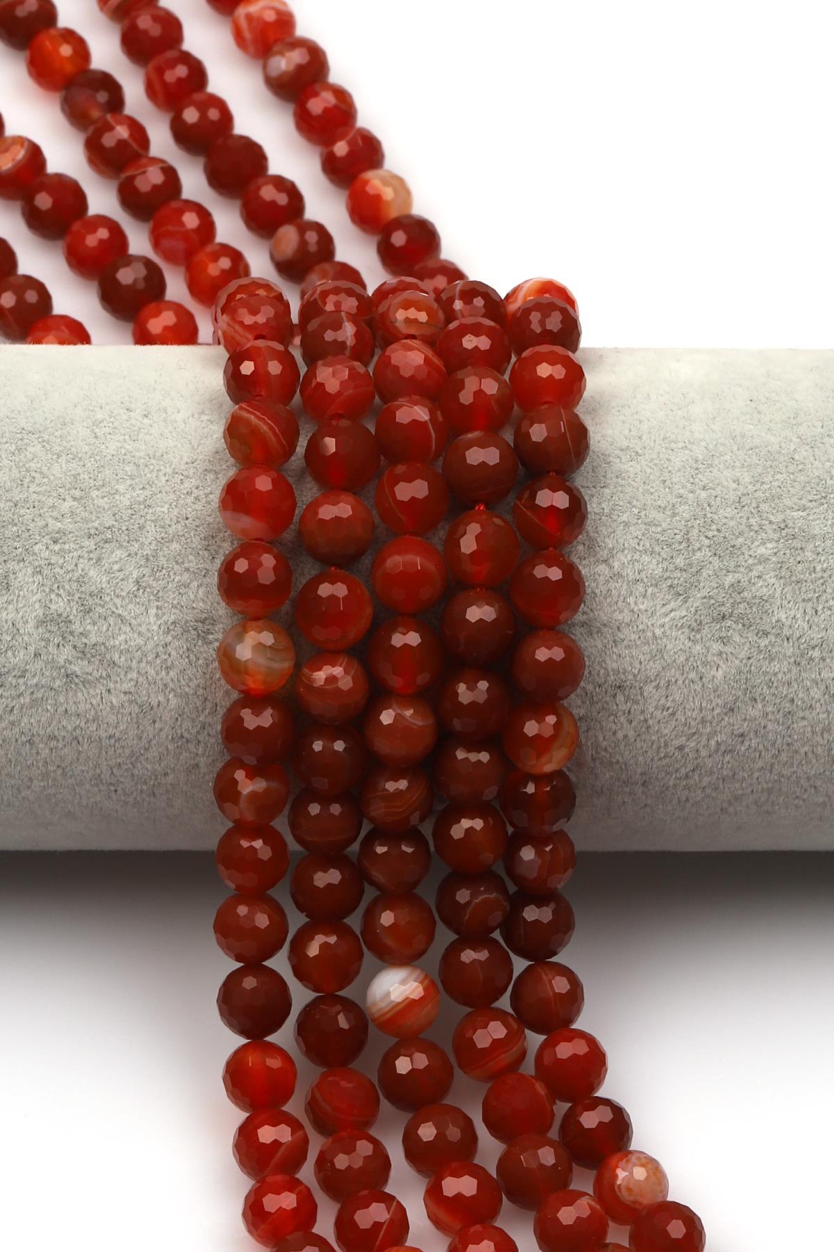 Turuncu Akik (A Kalite) Doğaltaş Dizi 8 mm Fasetli Küre Kesim