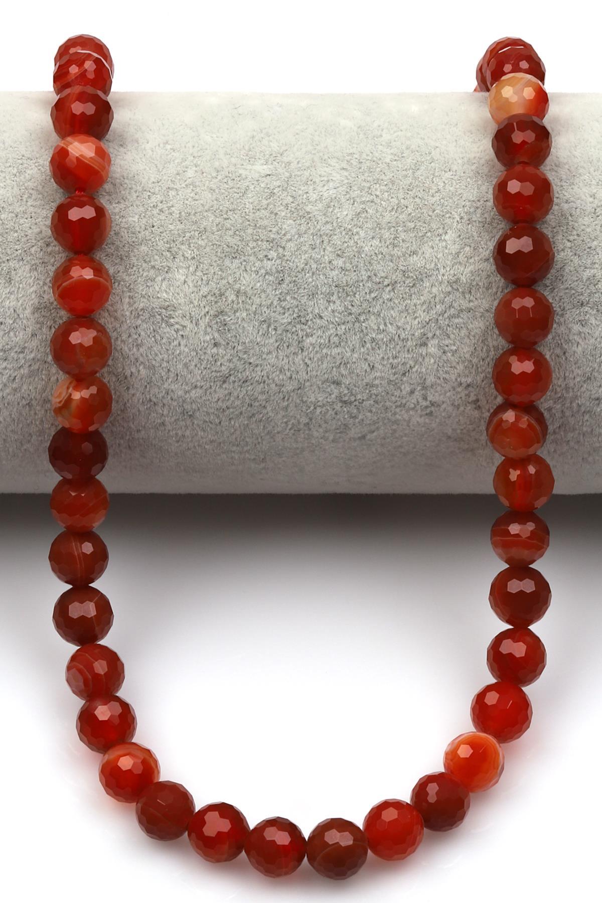 Turuncu Akik (A Kalite) Doğaltaş Dizi 8 mm Fasetli Küre Kesim