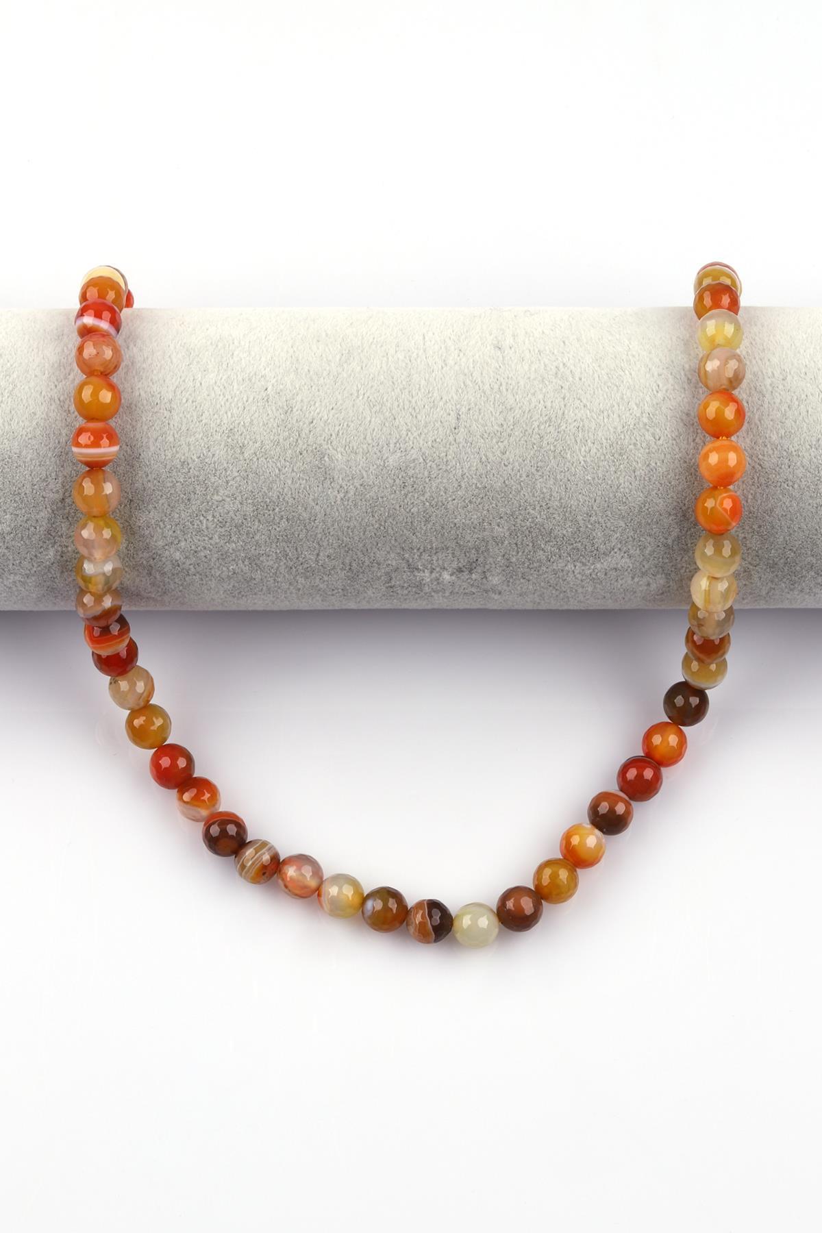 Turuncu Akik Doğal Taş Dizi 8 mm Fasetli Küre Kesim