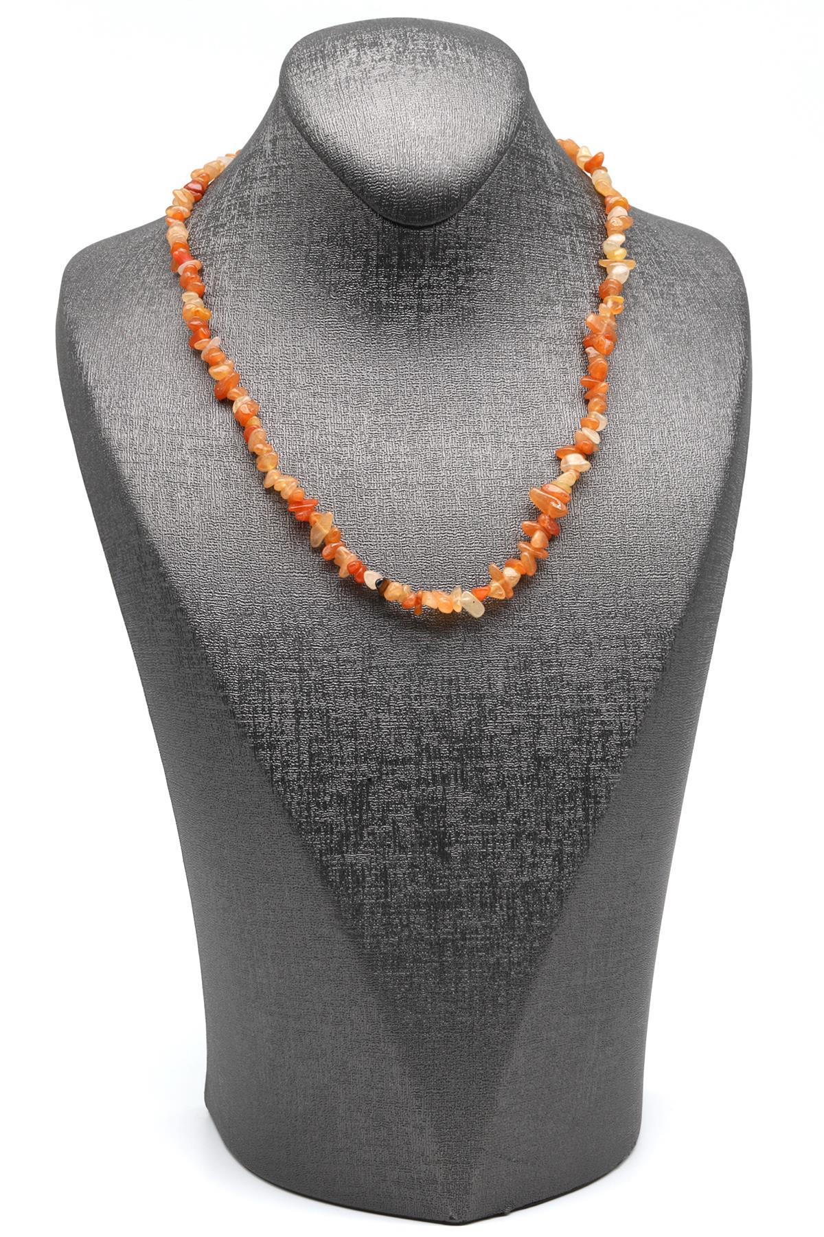 Turuncu Aventurin ( Çelik Klipsli ) Doğal Taş Kırıktaş Kolye 