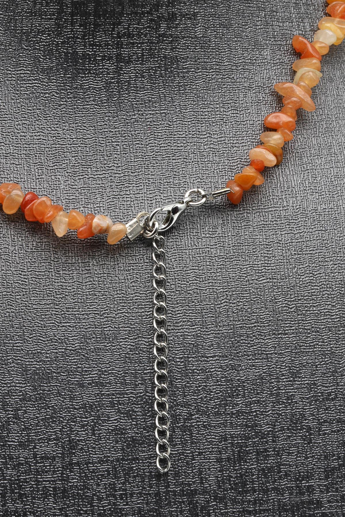 Turuncu Aventurin ( Çelik Klipsli ) Doğal Taş Kırıktaş Kolye 