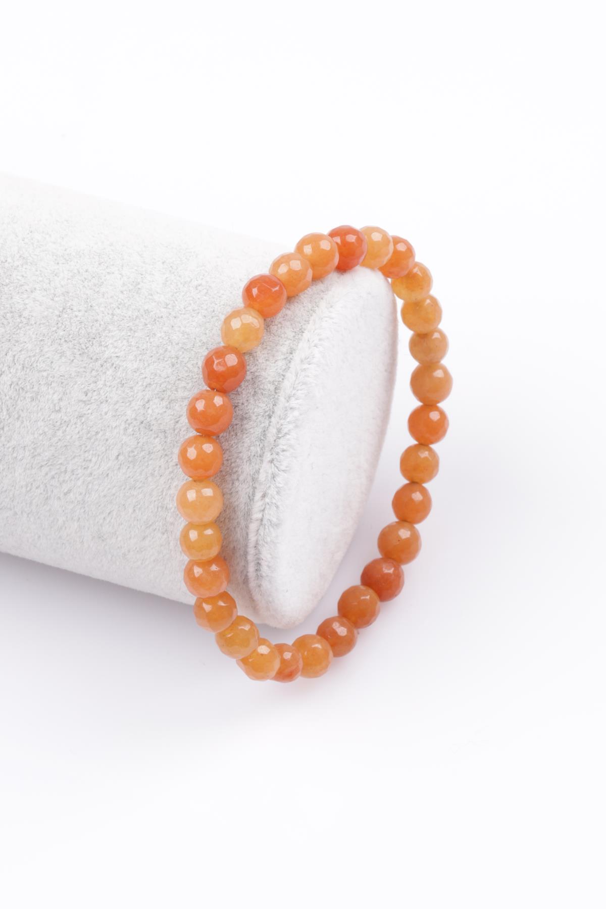 Turuncu Aventurin Doğal Taş Bileklik 6 mm Fasetli Küre Kesim