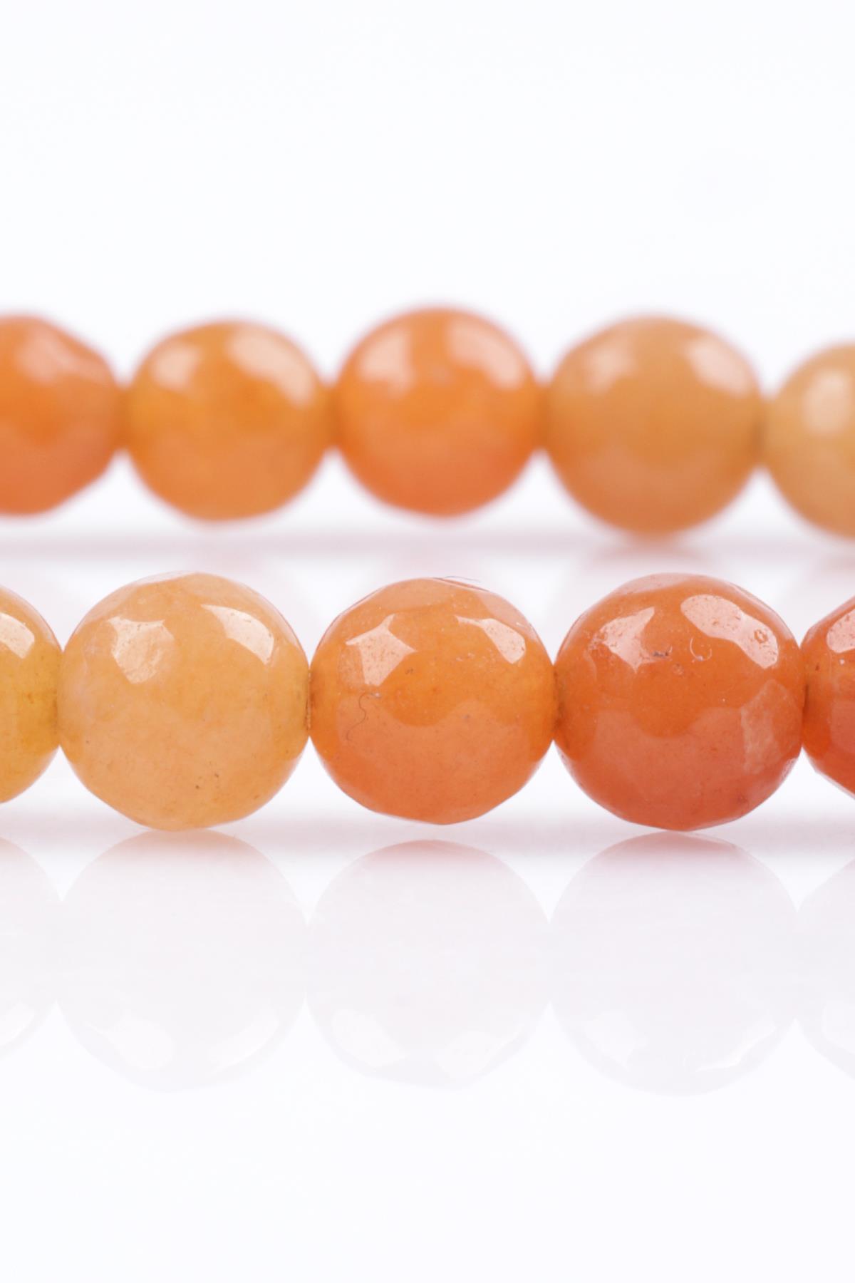 Turuncu Aventurin Doğal Taş Bileklik 6 mm Fasetli Küre Kesim