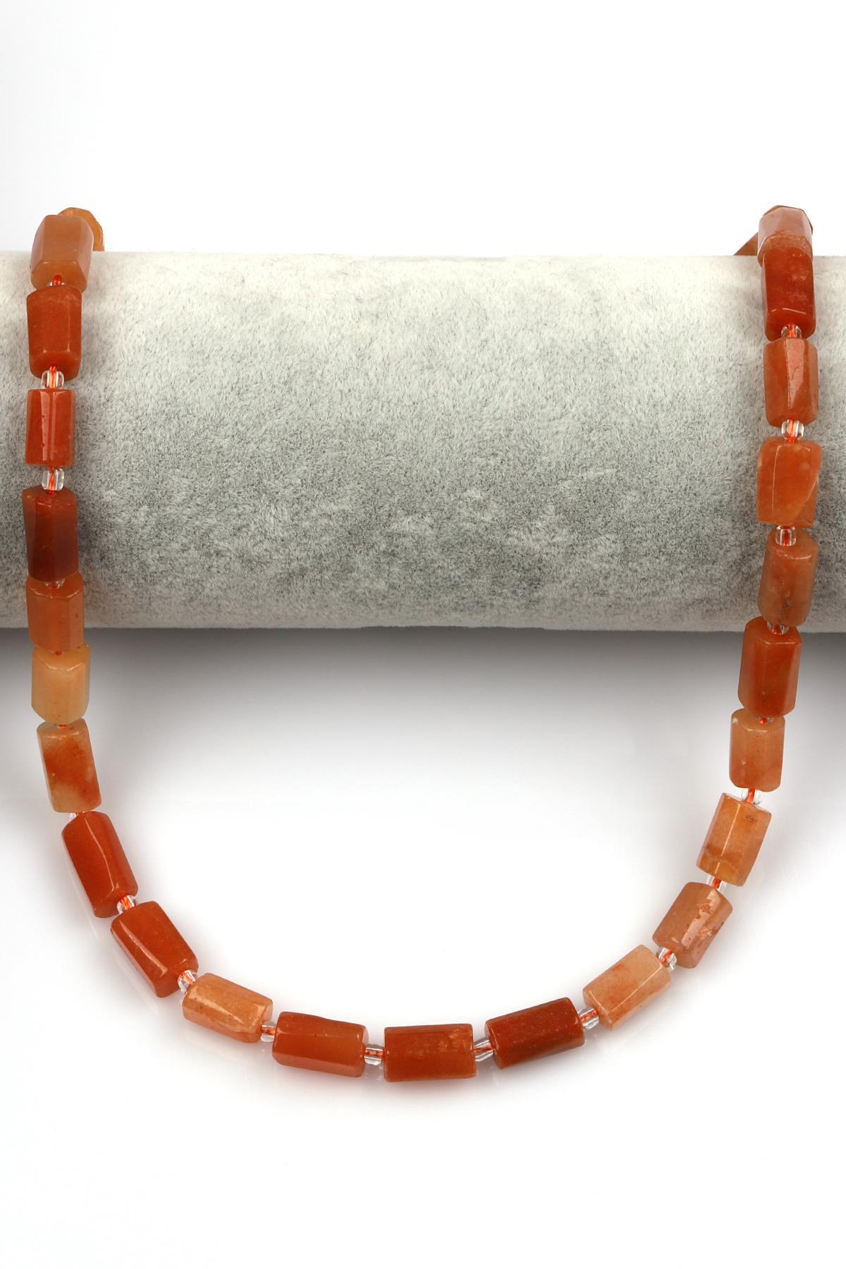 Turuncu Aventurin Doğal Taş Dizi 7 x 12 mm Boru Kesim