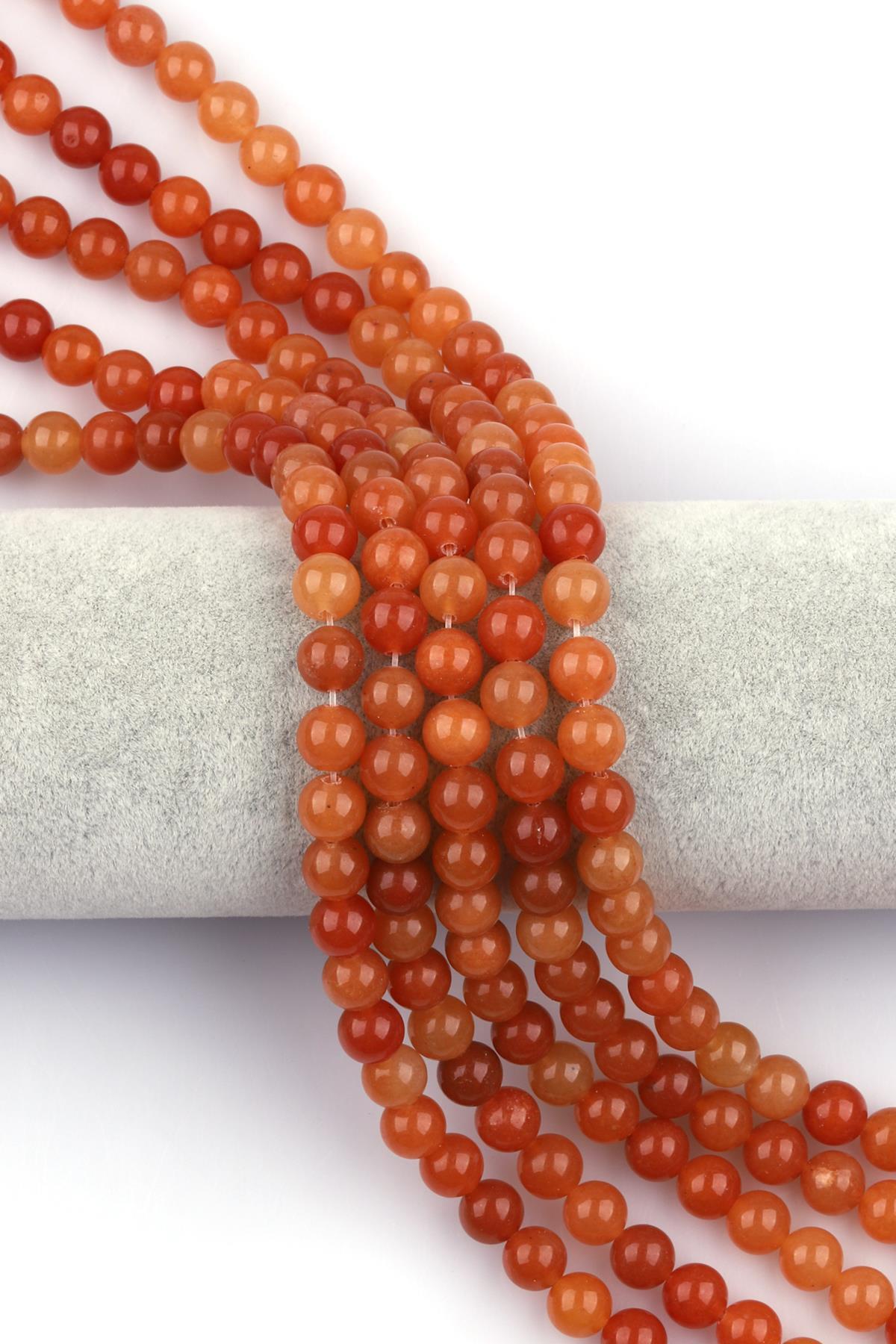 Turuncu Aventurin Doğal Taş Dizi 8 mm Küre Kesim