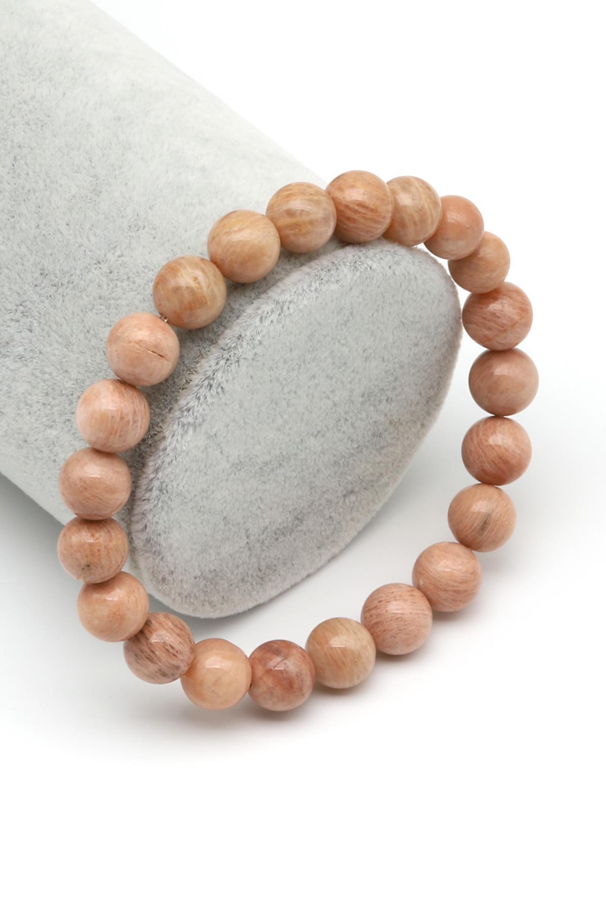 Turuncu Ay Taşı Doğal Taş Bileklik 8 mm Küre Kesim