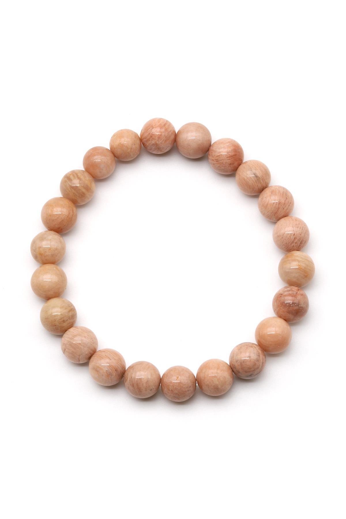 Turuncu Ay Taşı Doğal Taş Bileklik 8 mm Küre Kesim