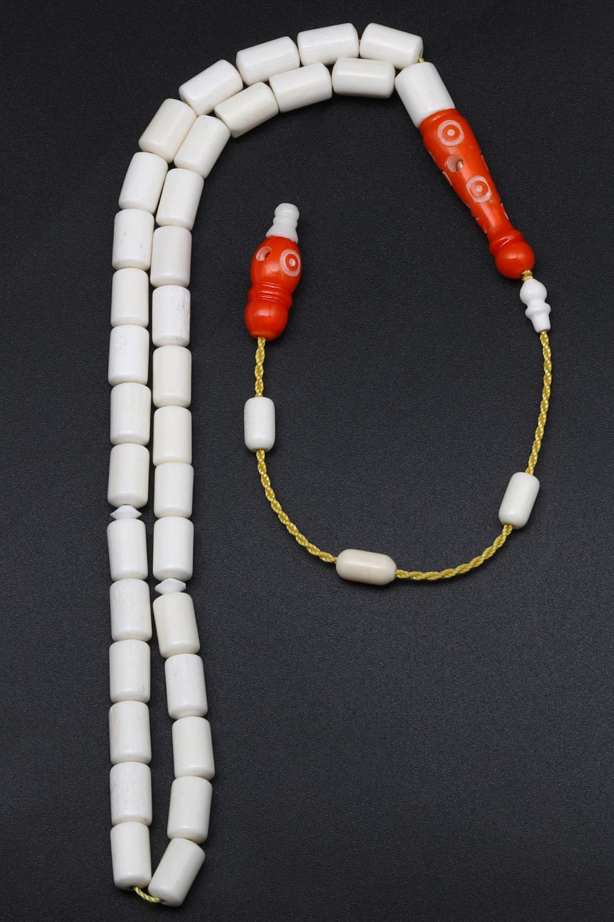 Turuncu İmameli Kemik Tesbih 6 x 9 mm Silindir Kesim