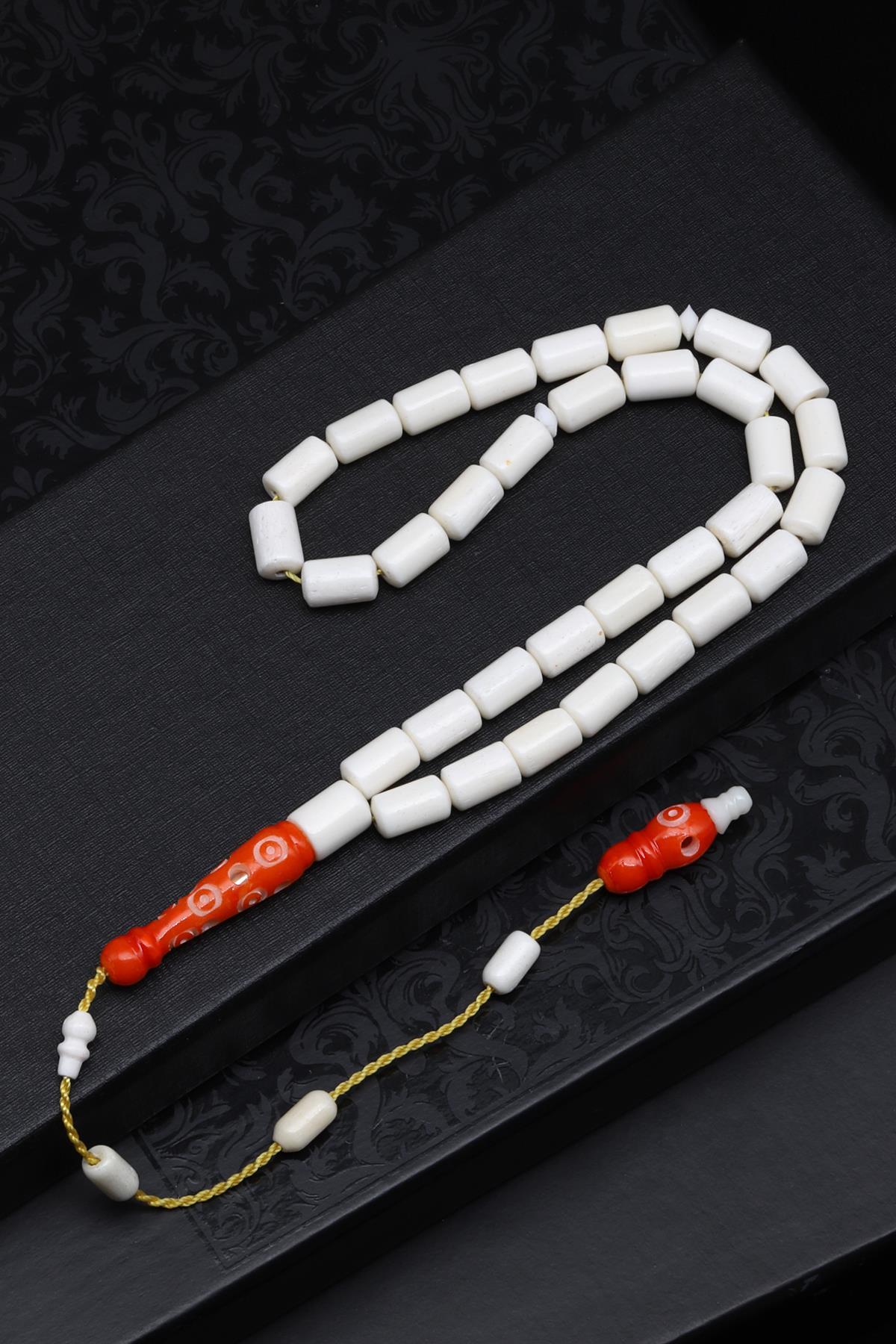 Turuncu İmameli Kemik Tesbih 6 x 9 mm Silindir Kesim