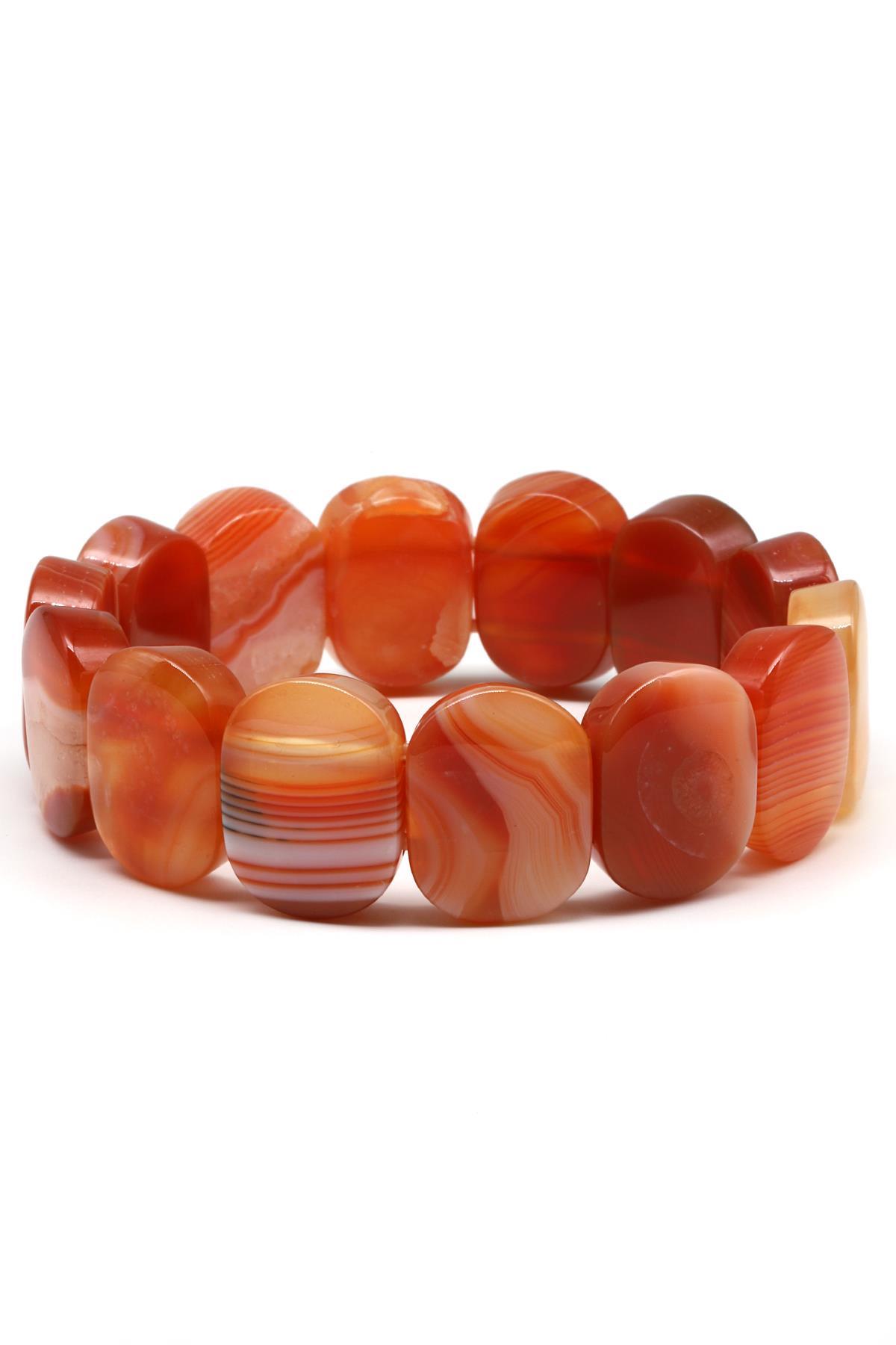 Turuncu Madagaskar Akik Doğal Taş Bileklik 15 x 20 mm Özel Kesim