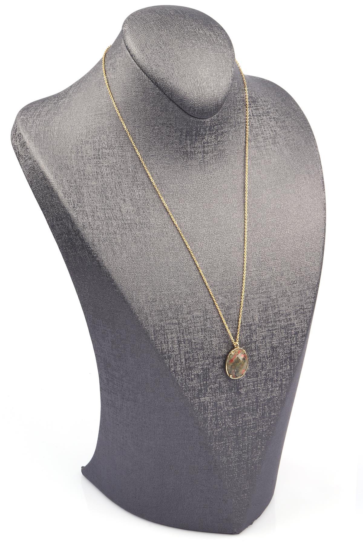 Unakit Doğal Taş Gold Renkli Kolye