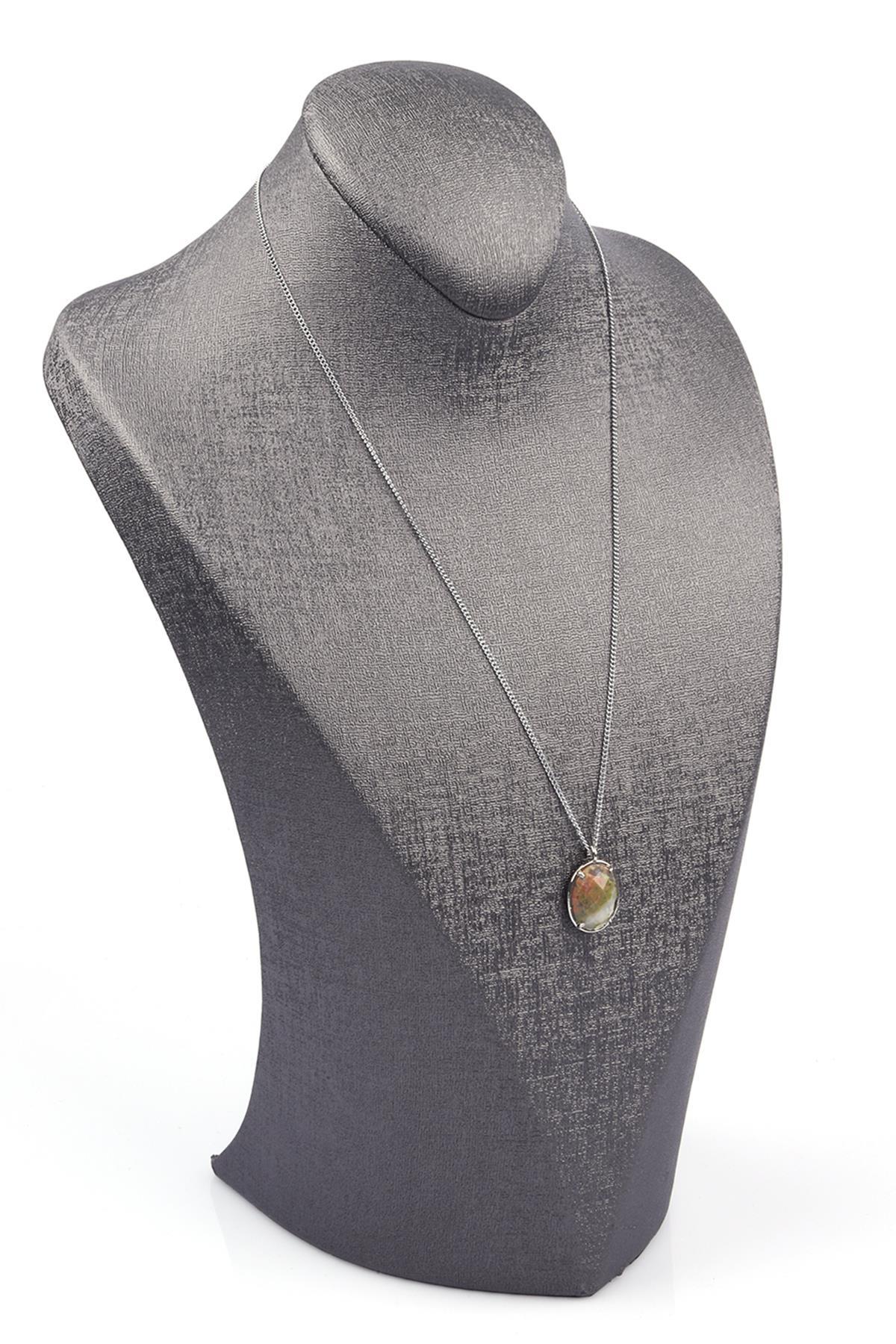 Unakit Doğal Taş Gümüş Renkli Kolye