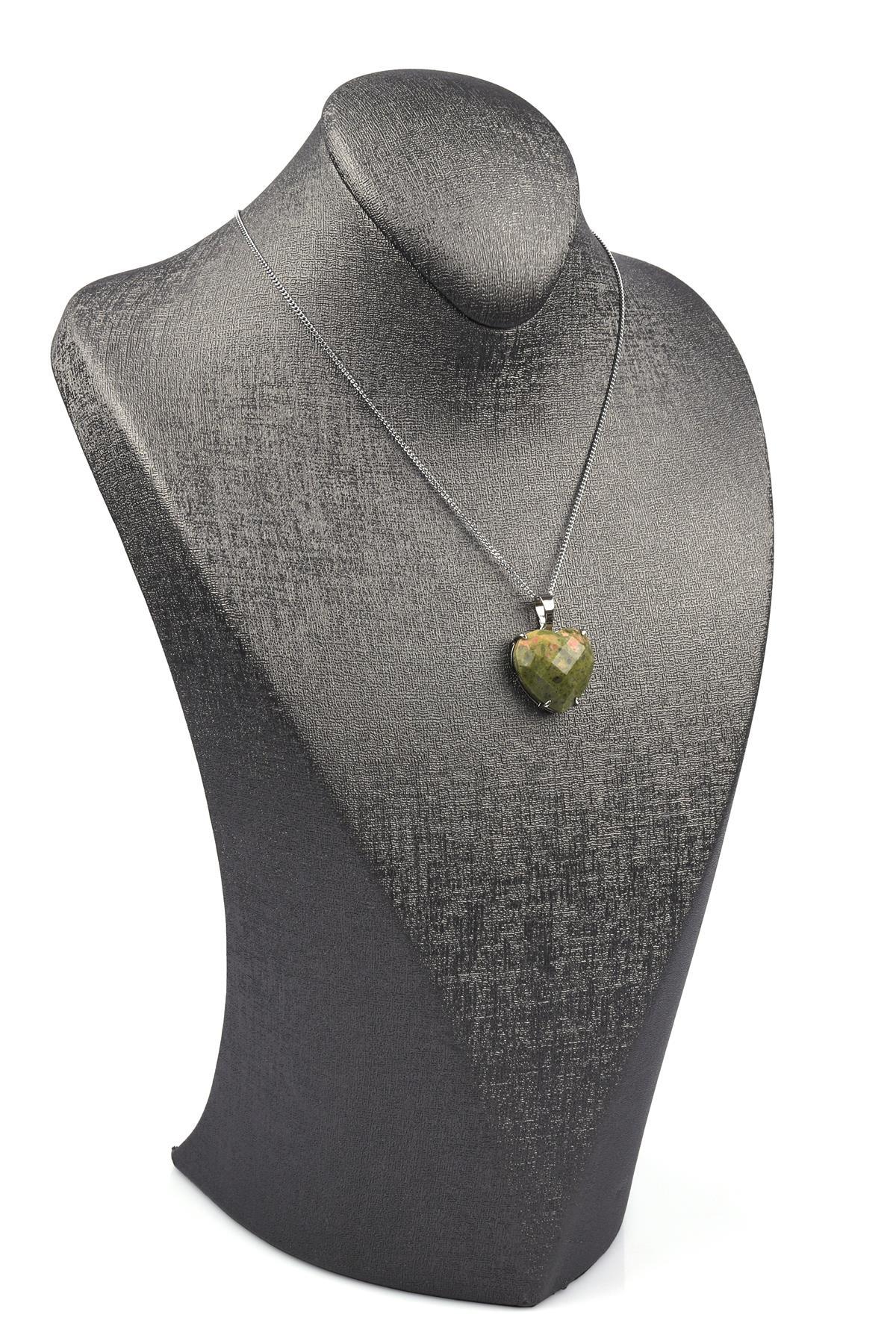 Unakit Doğal Taş Gümüş Renkli Kolye