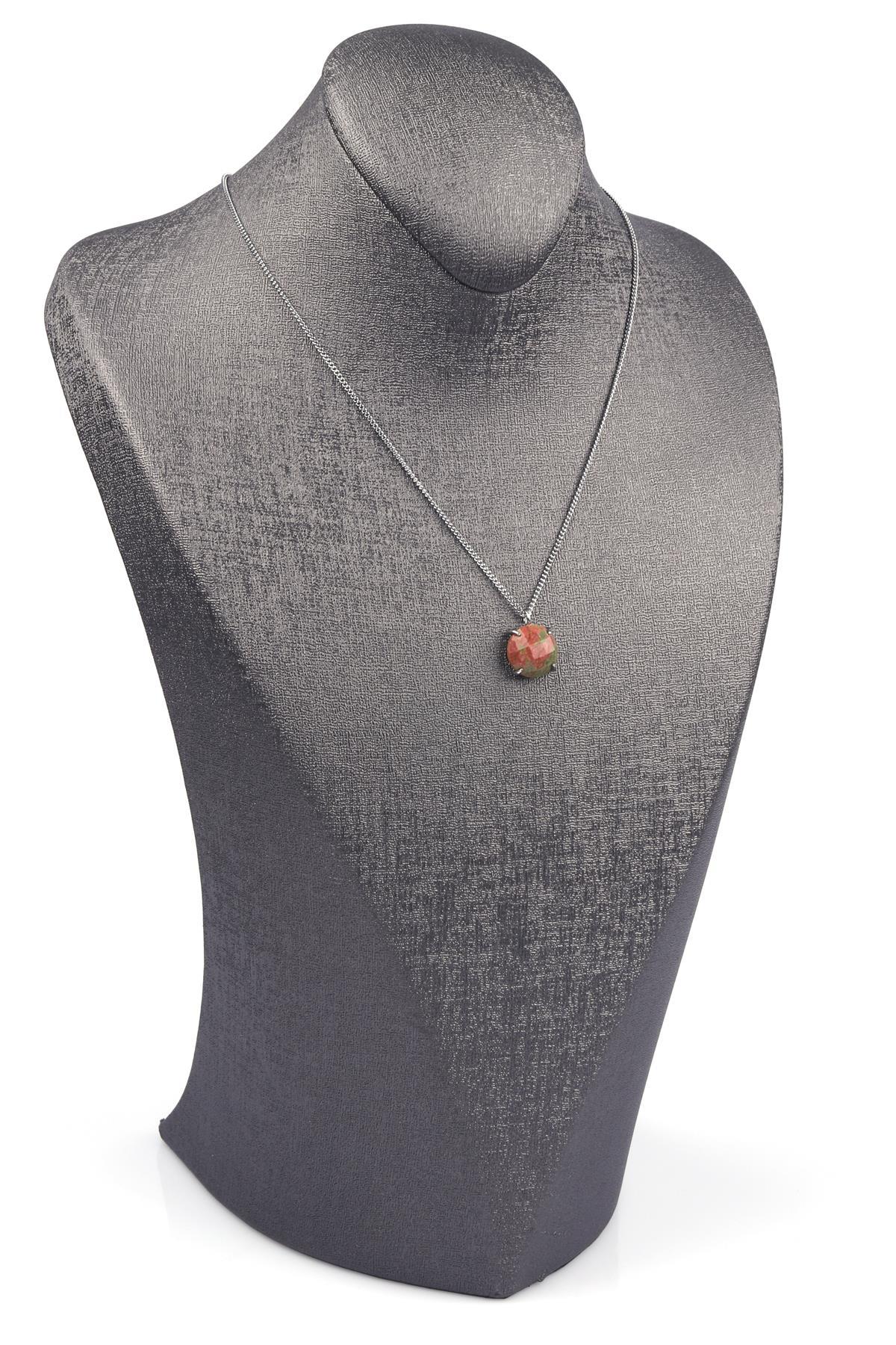 Unakit Doğal Taş Gümüş Renkli Kolye