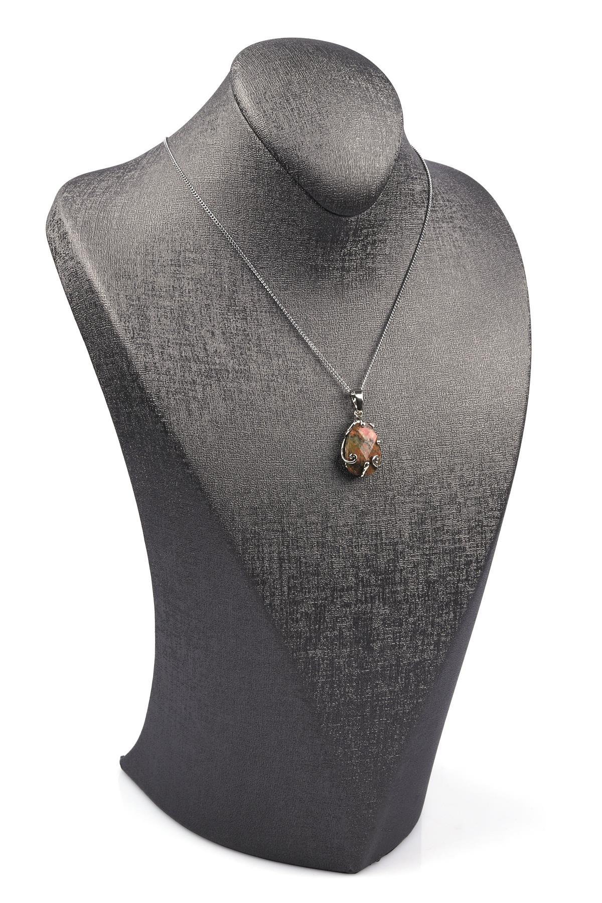 Unakit Doğal Taş Gümüş Renkli Kolye