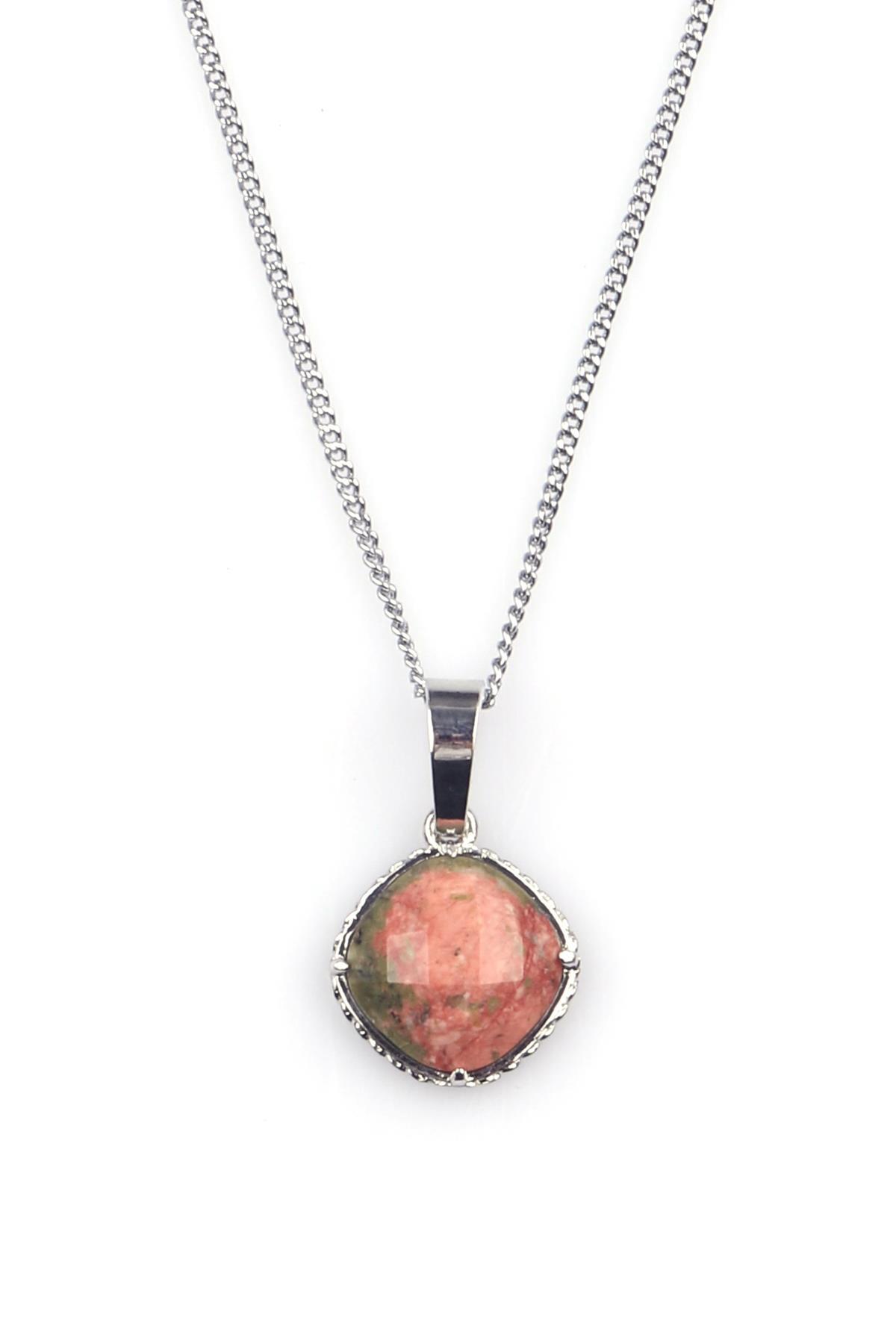 Unakit Doğal Taş Gümüş Renkli Kolye