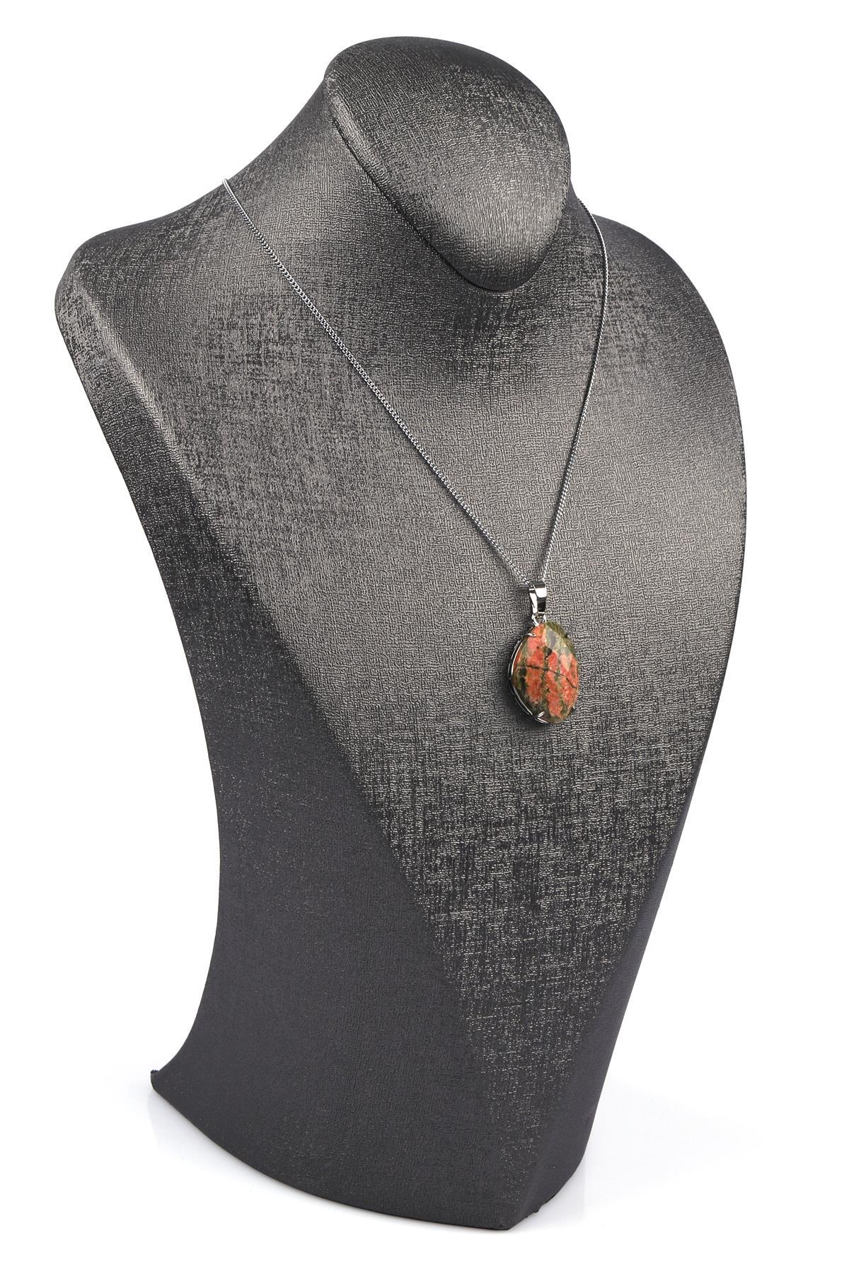 Unakit Doğal Taş Gümüş Renkli Kolye