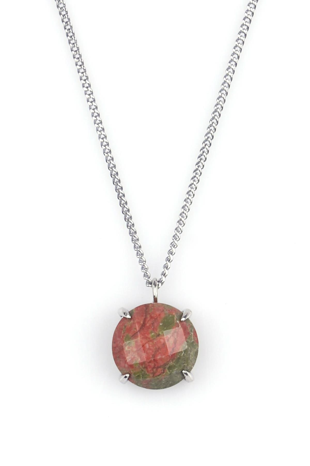 Unakit Doğal Taş Gümüş Renkli Kolye