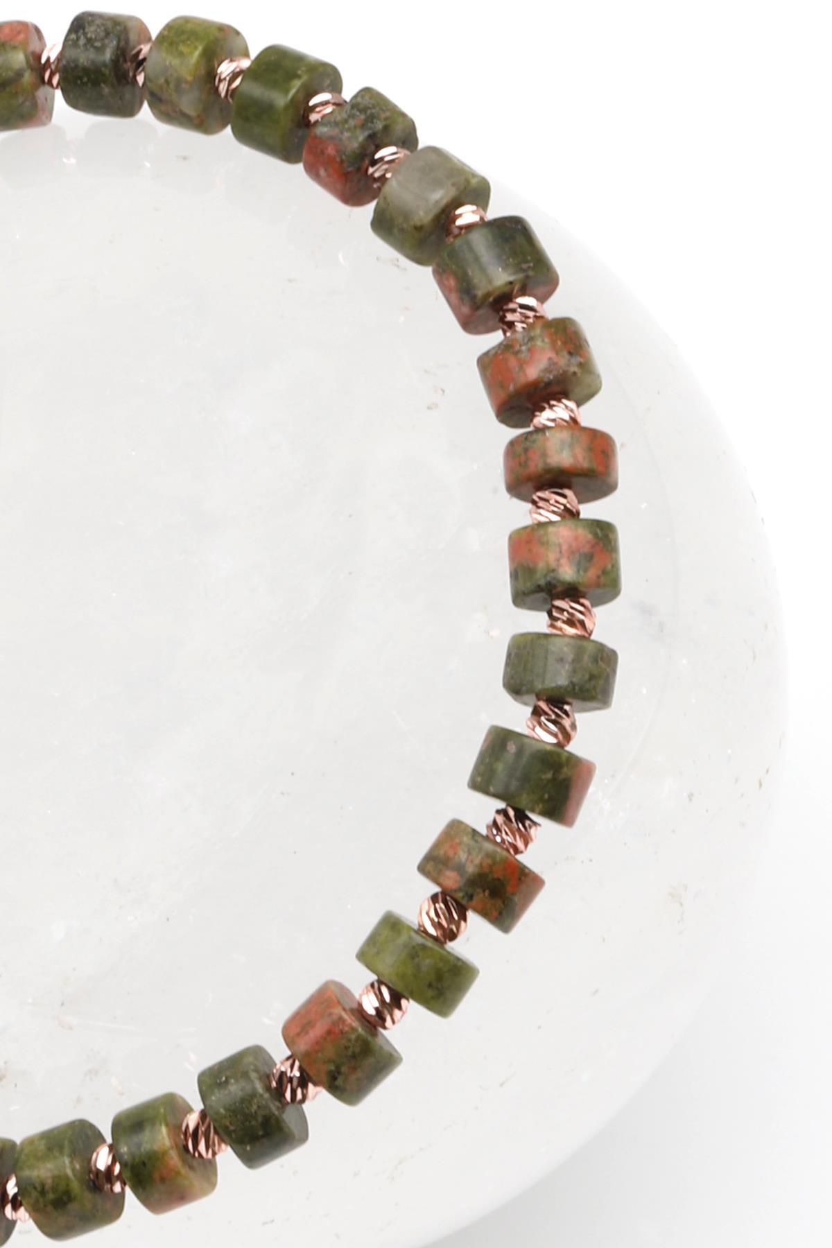 Unakit Doğal Taş Makrome Örme Bileklik Rondel Kesim