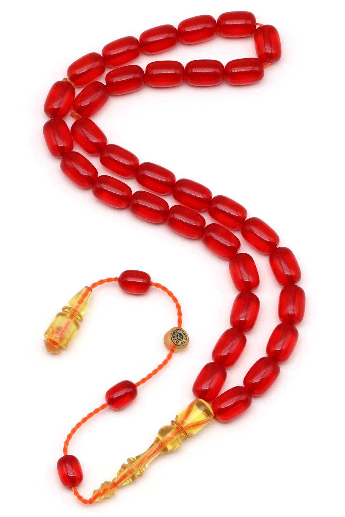 Usta İşçilikli Kırmızı Sıkma Tesbih 6 x 9 mm Kapsül Kesim