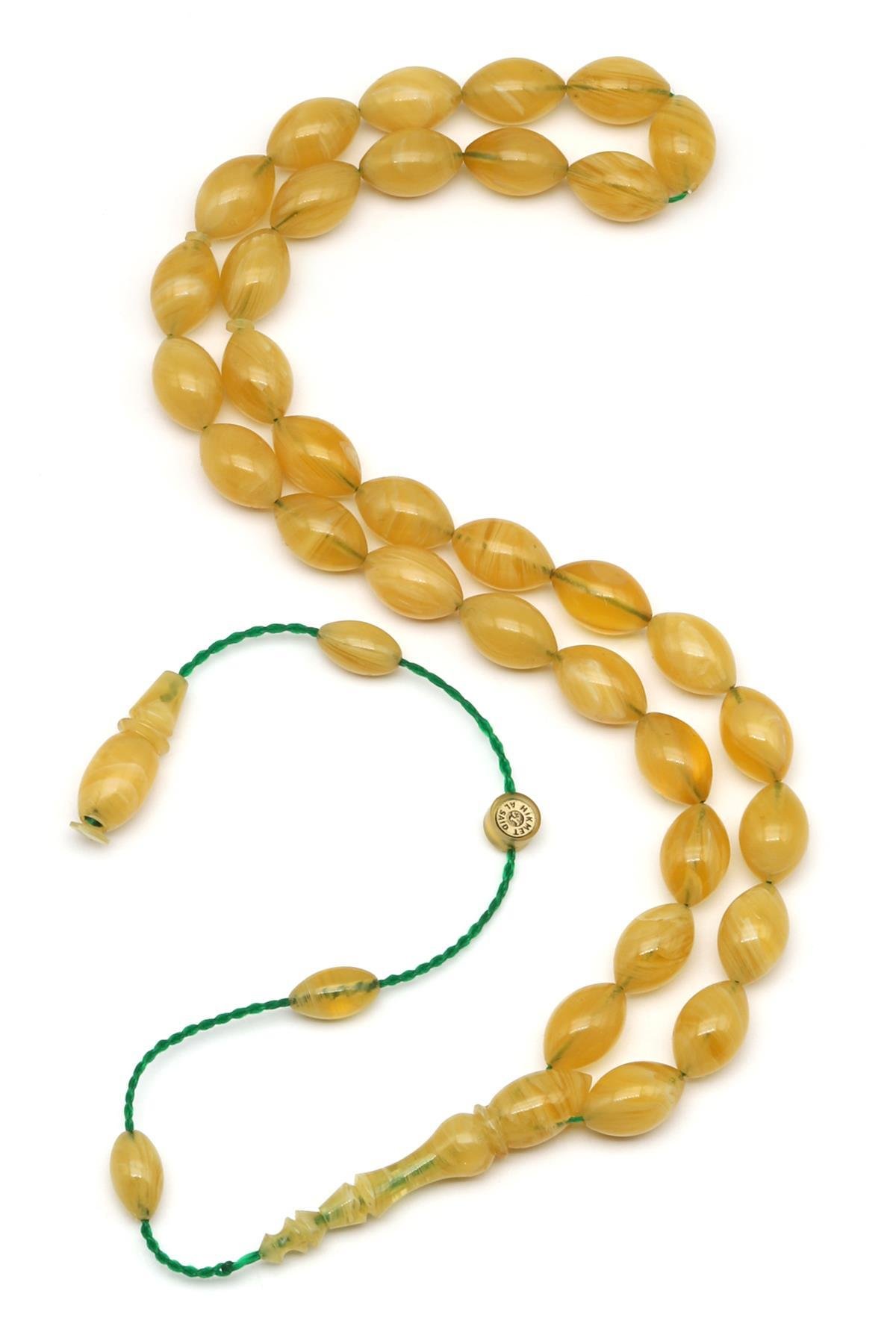 Usta İşçilikli Sarı Sıkma Tesbih 7 x 11 mm Arpa Kesim