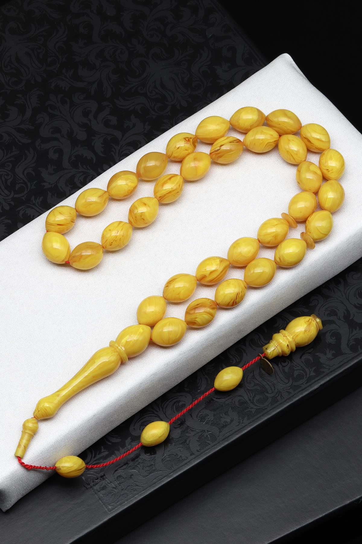 Usta İşçilikli Sarı Sıkma Tesbih 9 x 12 mm Arpa Kesim