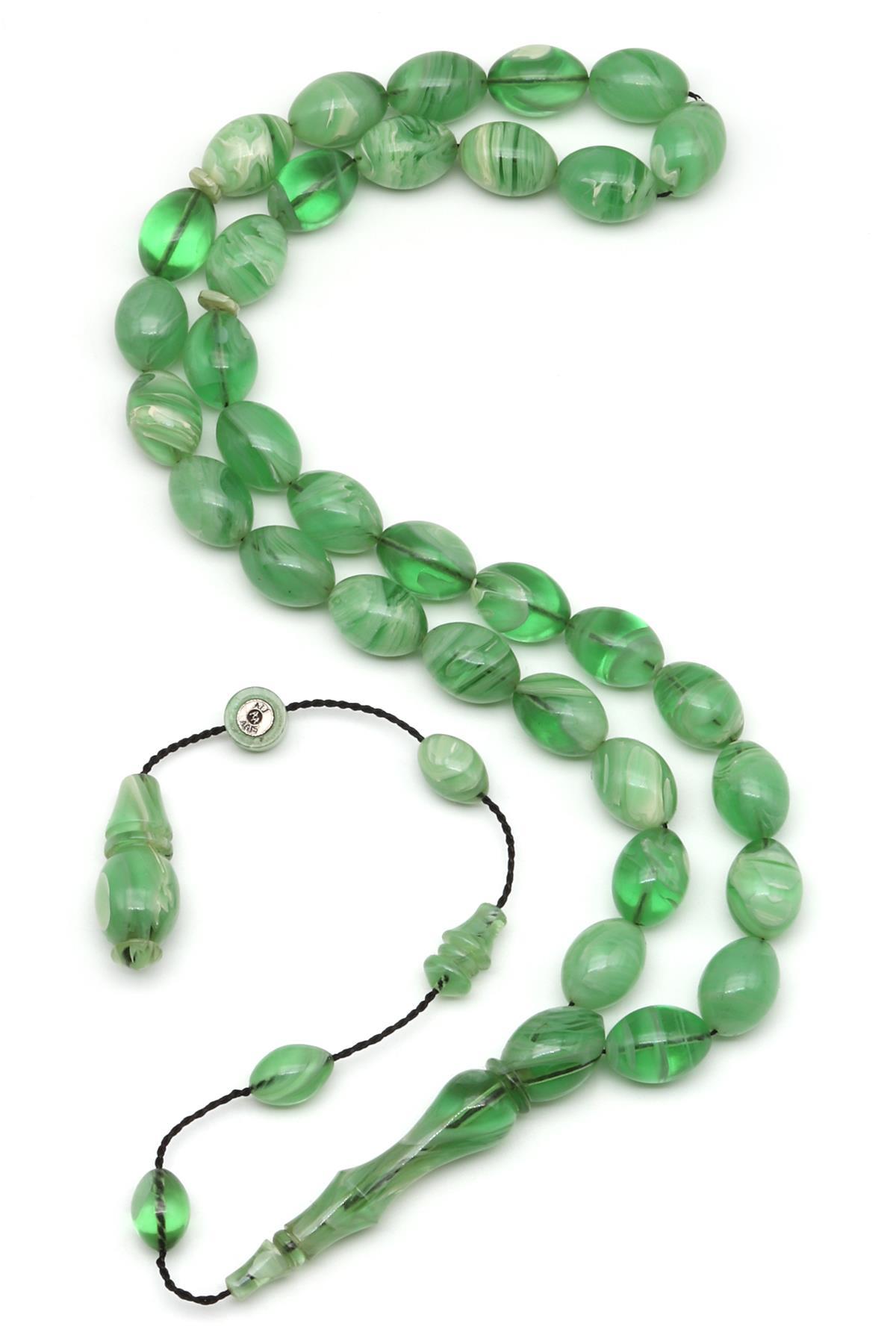 Usta İşçilikli Yeşil Sıkma Tesbih 8 x 11 mm Beyzi Kesim