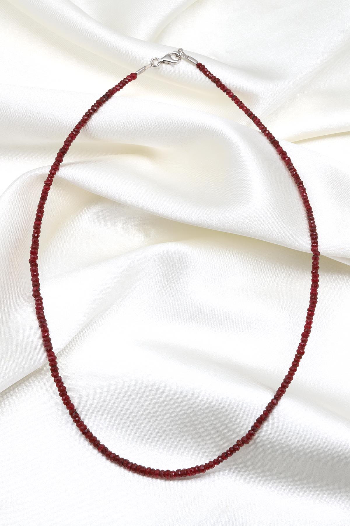 Yakut ( AA Kalite ) Doğal Taş 925 Ayar Gümüş Rondel Kesim Kolye