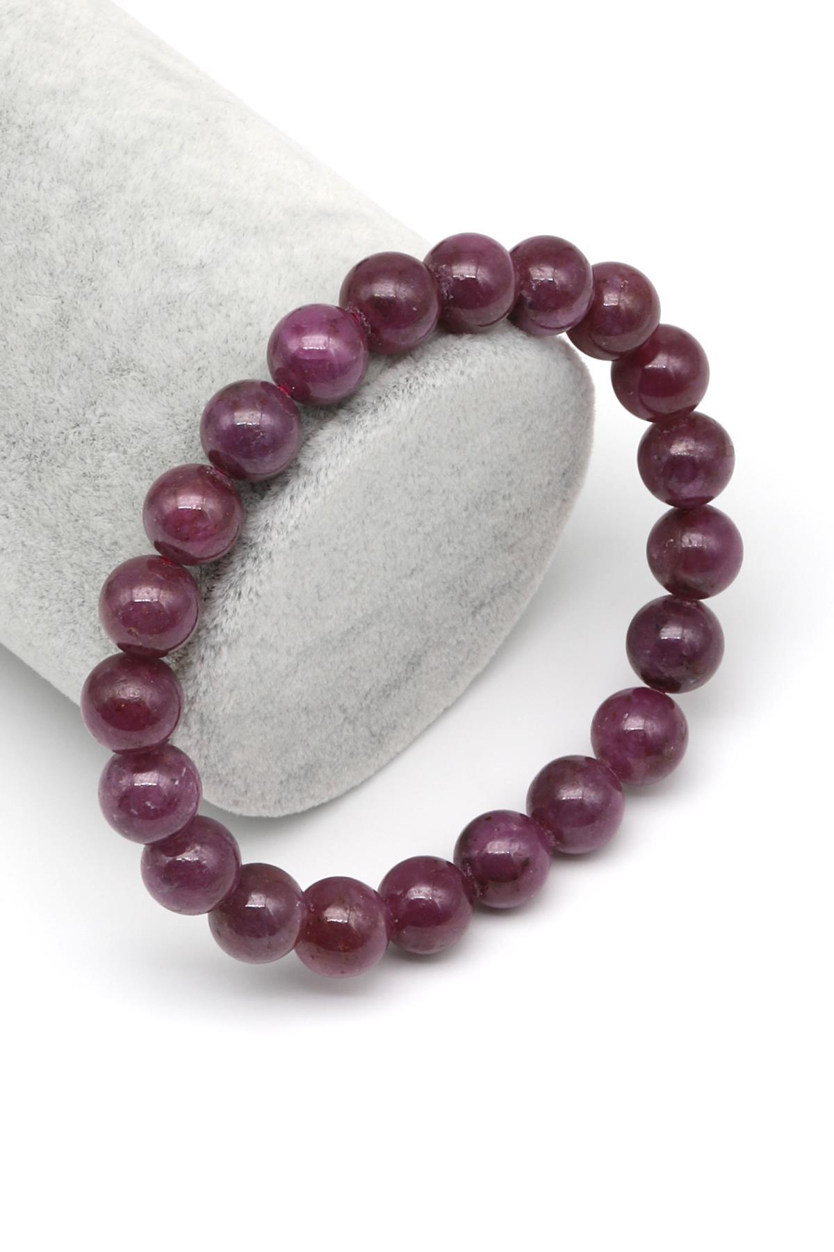 Yakut Doğal Taş Bileklik 9 mm Küre Kesim