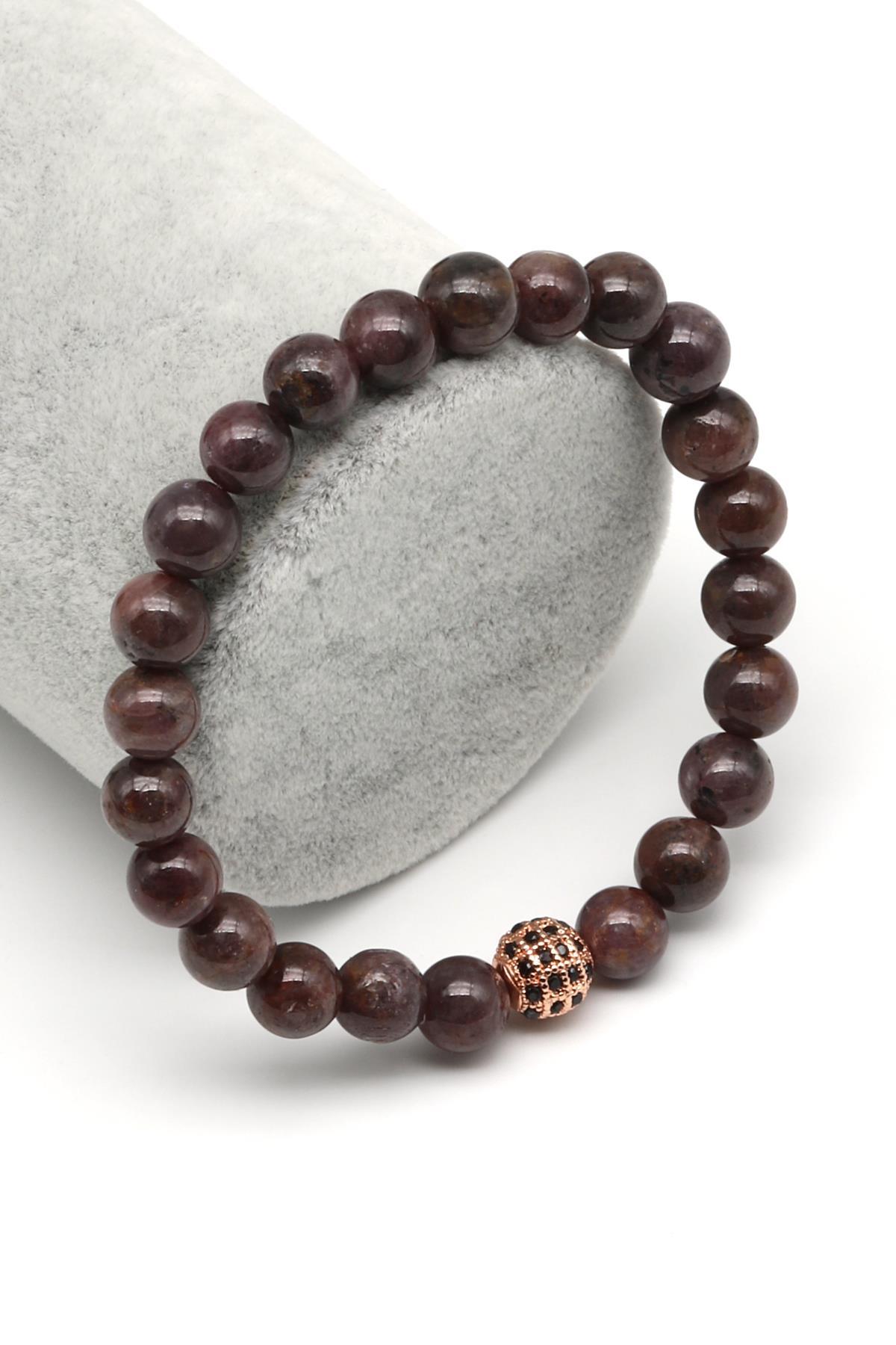 Yakut Doğal Taş Zirkon Aparatlı Bileklik 7 mm Küre Kesim