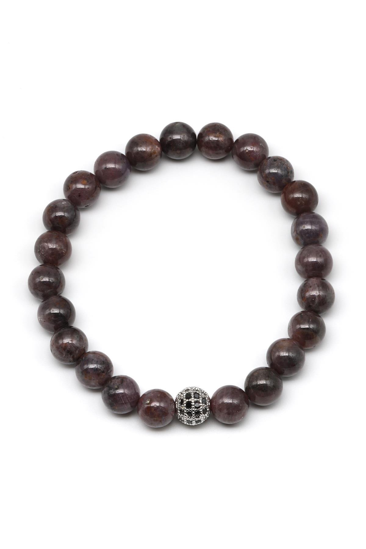 Yakut Doğal Taş Zirkon Aparatlı Bileklik 8 mm Küre Kesim