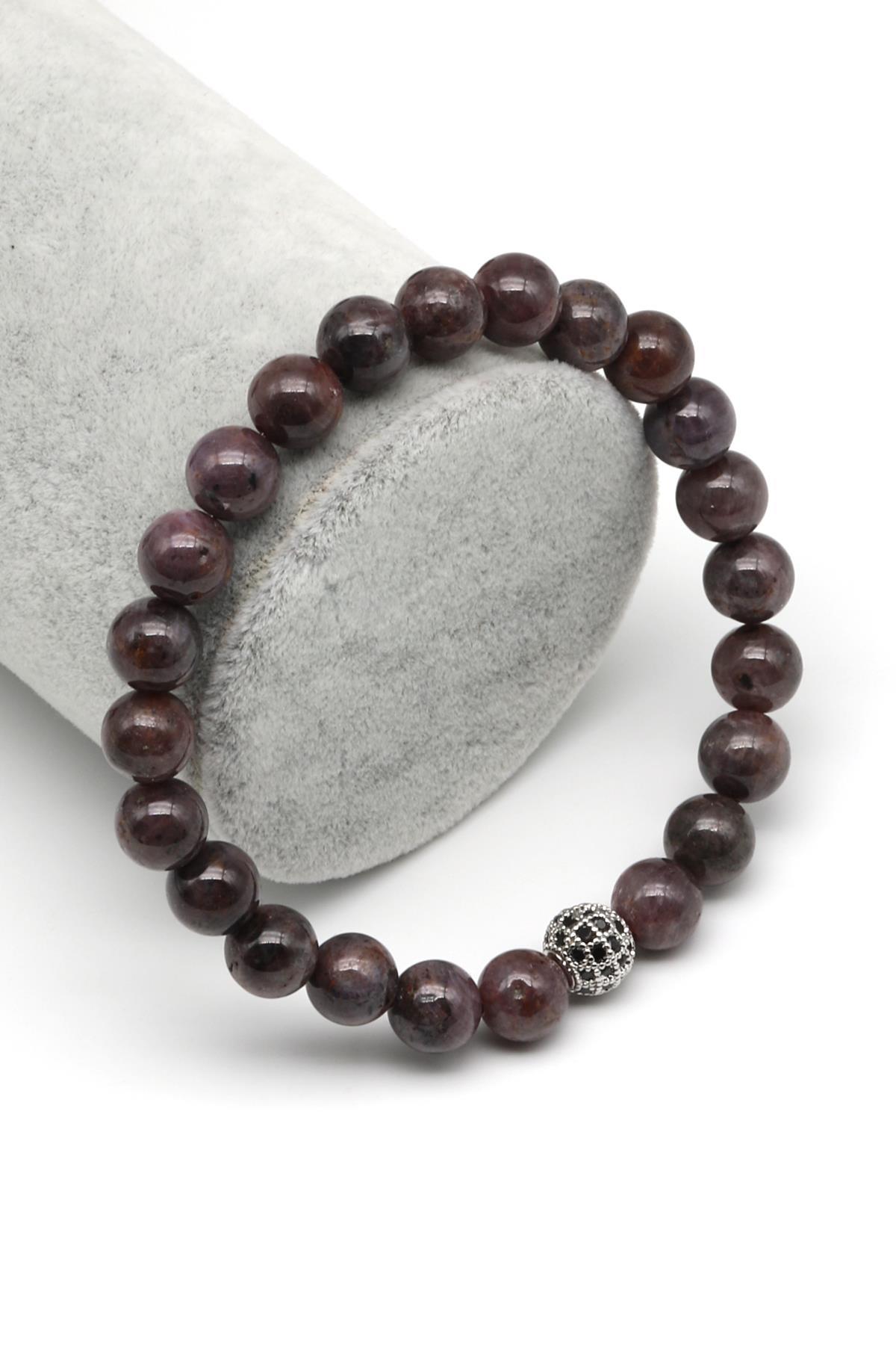 Yakut Doğal Taş Zirkon Aparatlı Bileklik 8 mm Küre Kesim