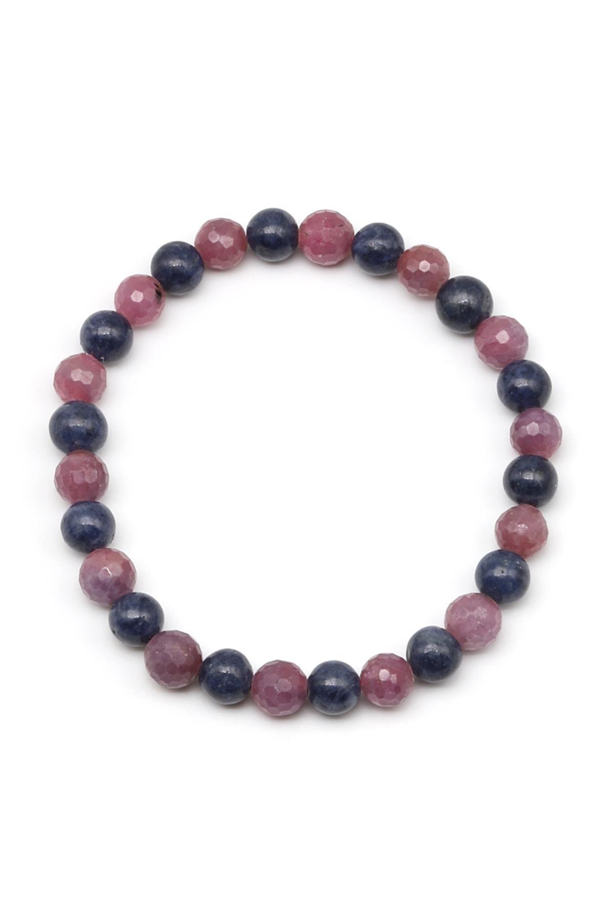Yakut-Safir Doğal Taş Bileklik 6 mm Fasetli-Küre Kesim