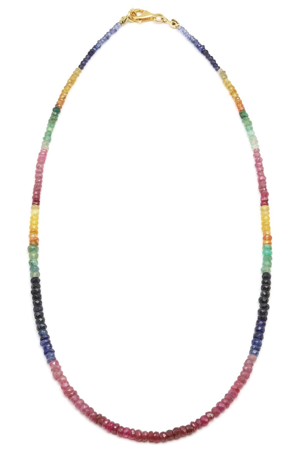 Yakut - Safir - Zümrüt Doğal Taş 925 Ayar Gümüş Kolye Rondel Kesim - KLYG-1613