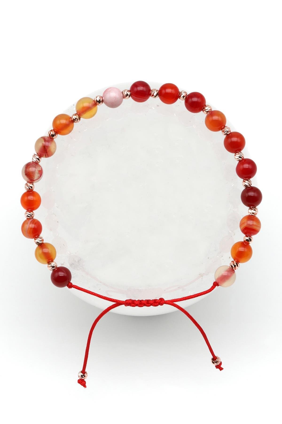 Yemen Akik Doğal Taş Makrome Örme Bileklik Küre Kesim