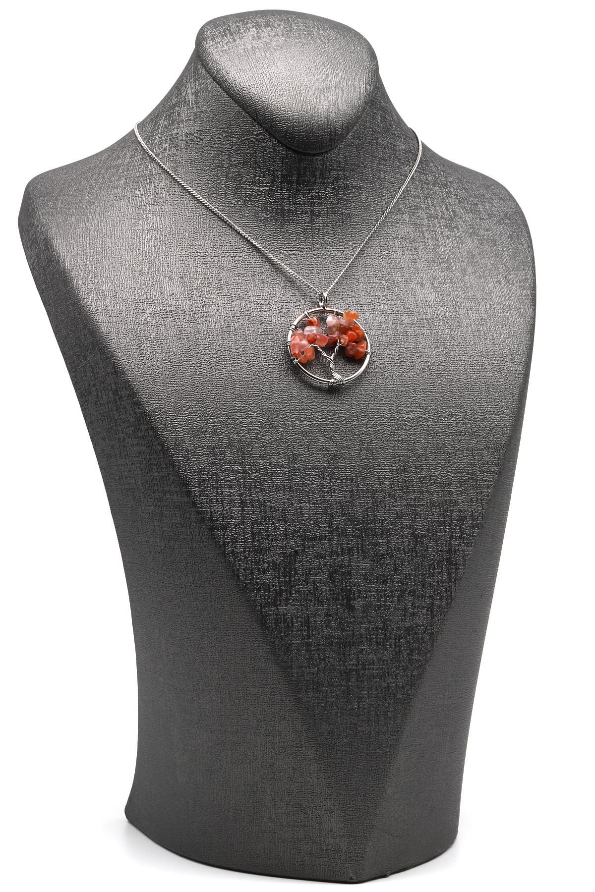 Yemen Akik Doğal Taş Tel Sarmalı Hayat Ağacı Kolye