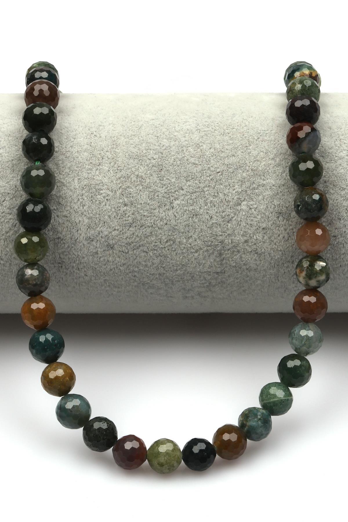 Yeşil Akik (A Kalite) Doğaltaş Dizi 8 mm Fasetli Küre Kesim