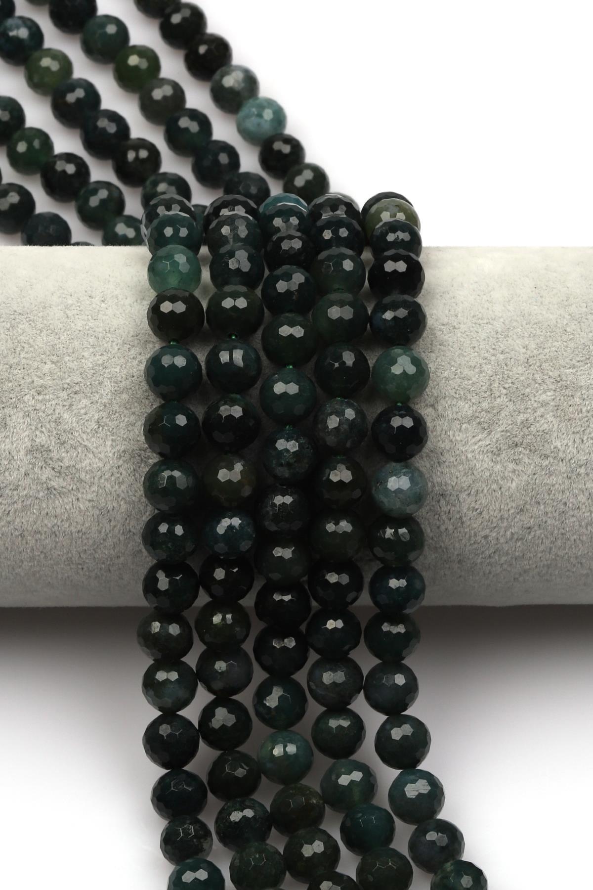 Yeşil Akik (A Kalite) Doğaltaş Dizi 8 mm Fasetli Küre Kesim