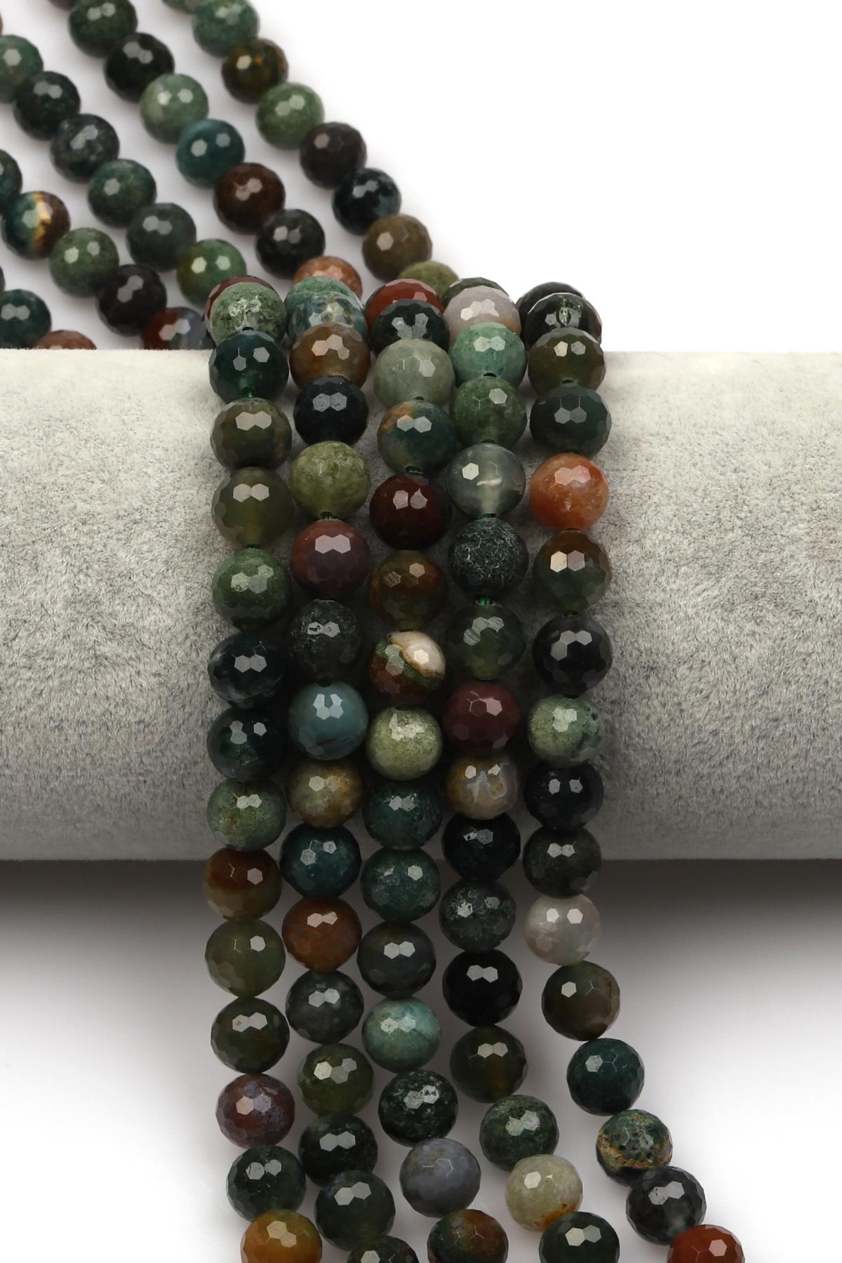 Yeşil Akik (A Kalite) Doğaltaş Dizi 8 mm Fasetli Küre Kesim